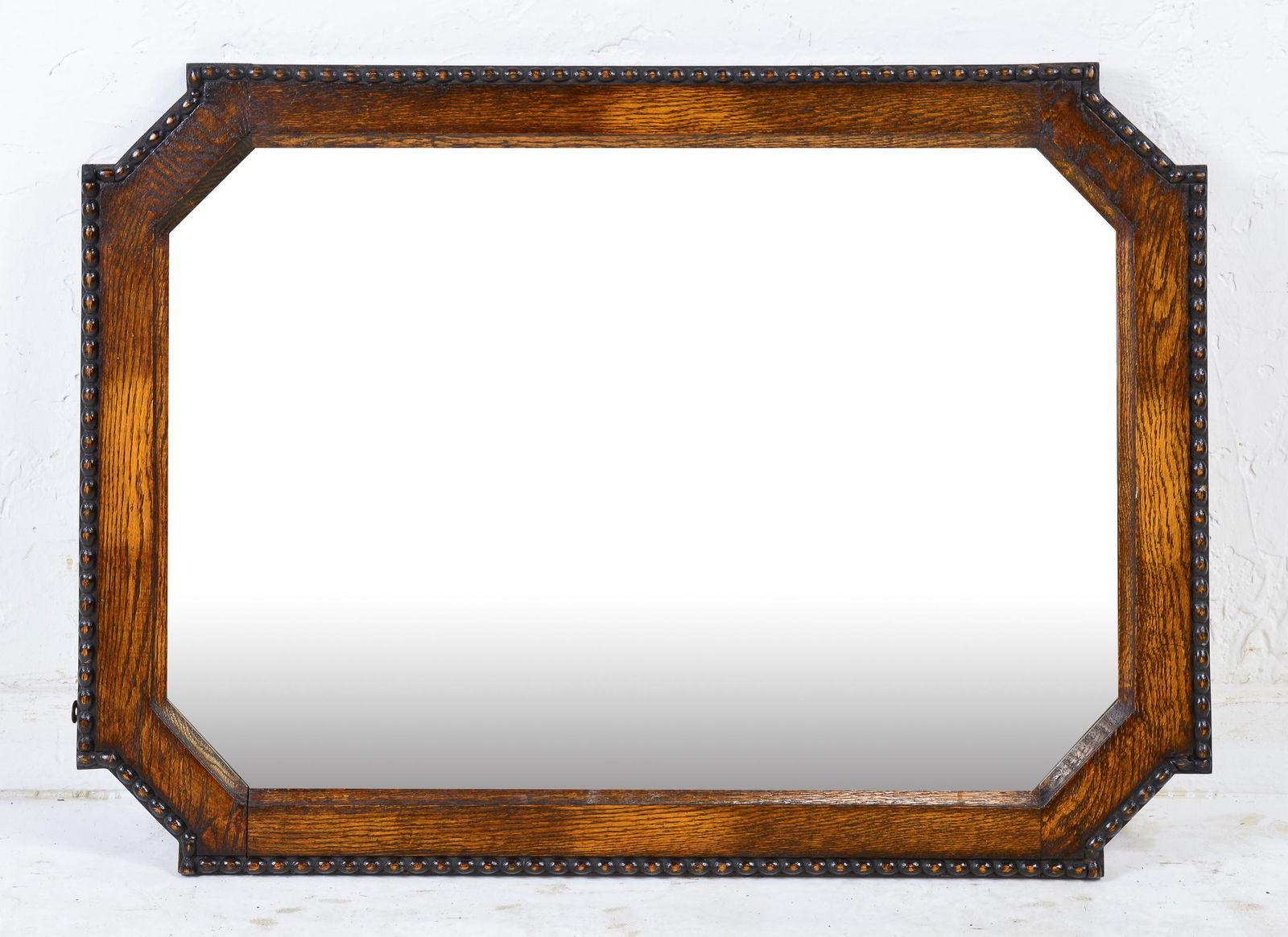 British Large Oak Framed Beveled Mirror (1 of 3)