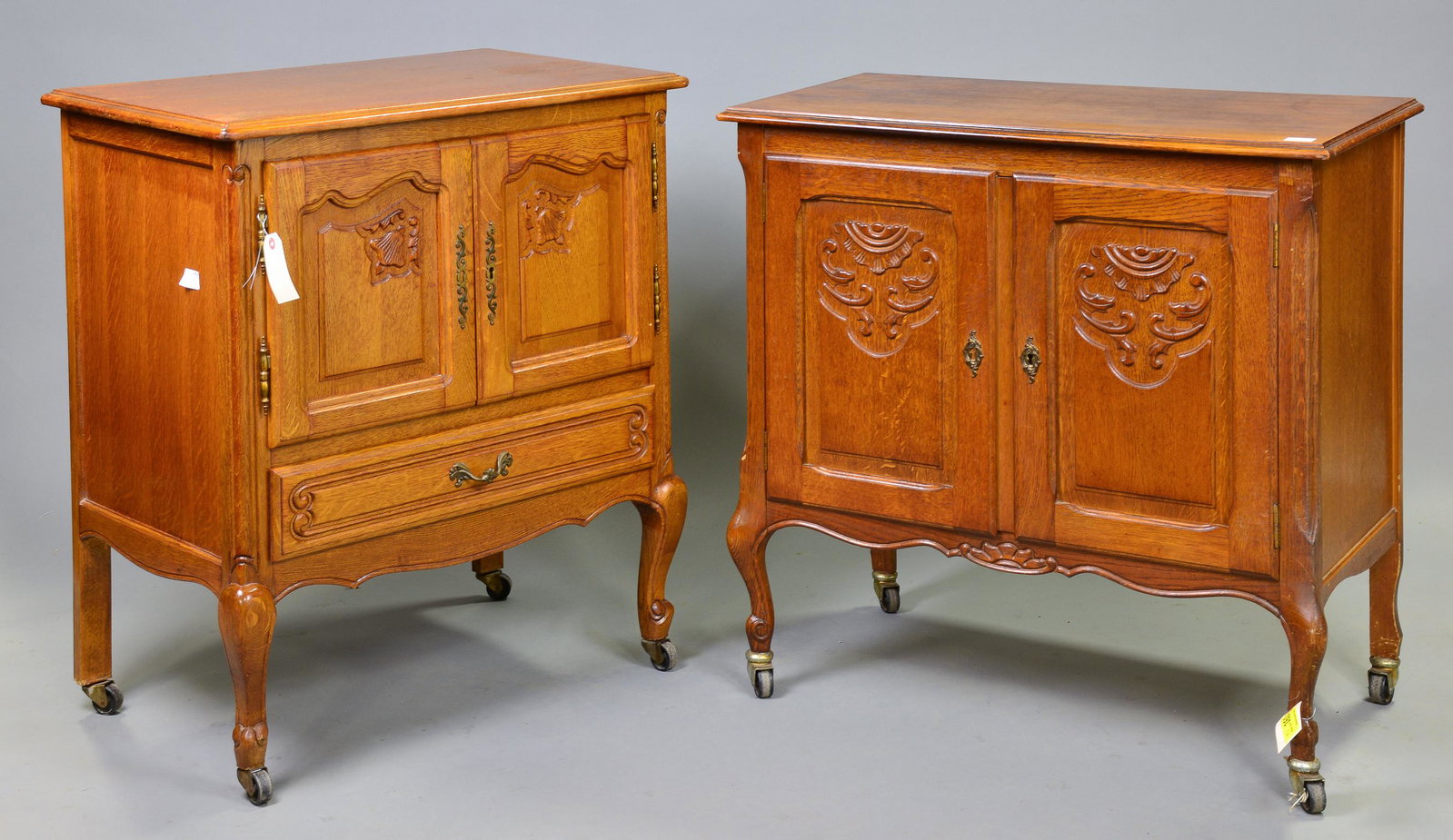 2 Country French Oak Cabinets: 2 Country French Oak Cabinets - 33 in tall x 29 x 18 and 32 in tall x 21 x 32