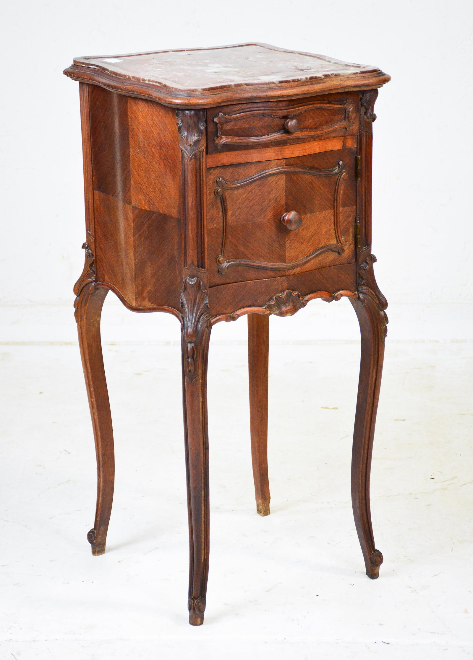 Louis XV Style Marble Top Nightstand / Pot Cupboard: French Louis XV Style Marble Top Nightstand / Pot Cupboard - 33 in tall x 16 x 16