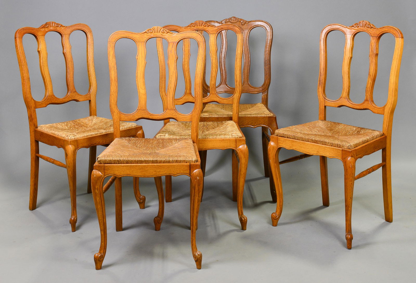 Set Of 5 Country French Oak Rush Seat Chairs (1 of 3)