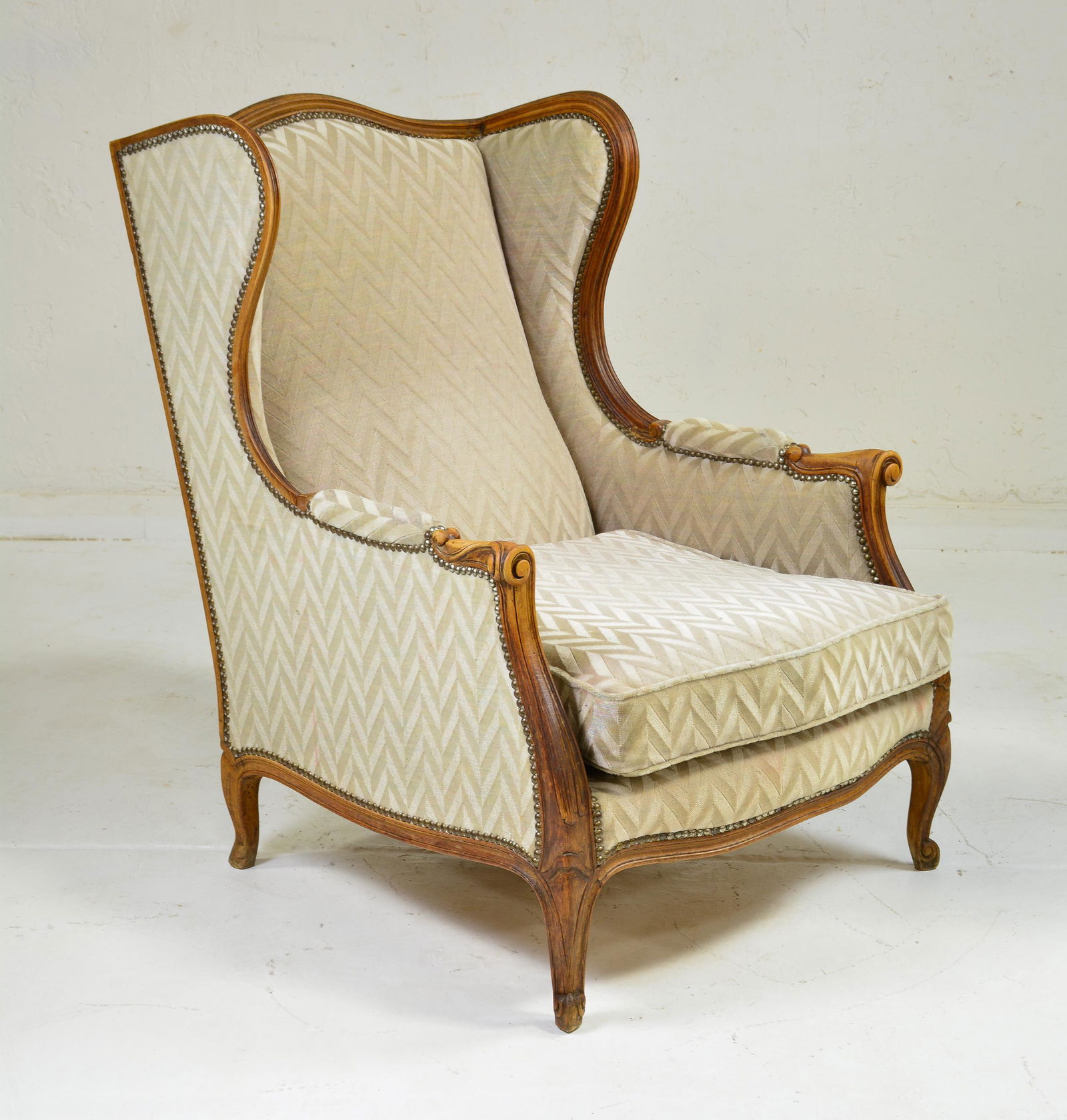 French Walnut Wing Back Upholstered Chair (1 of 4)