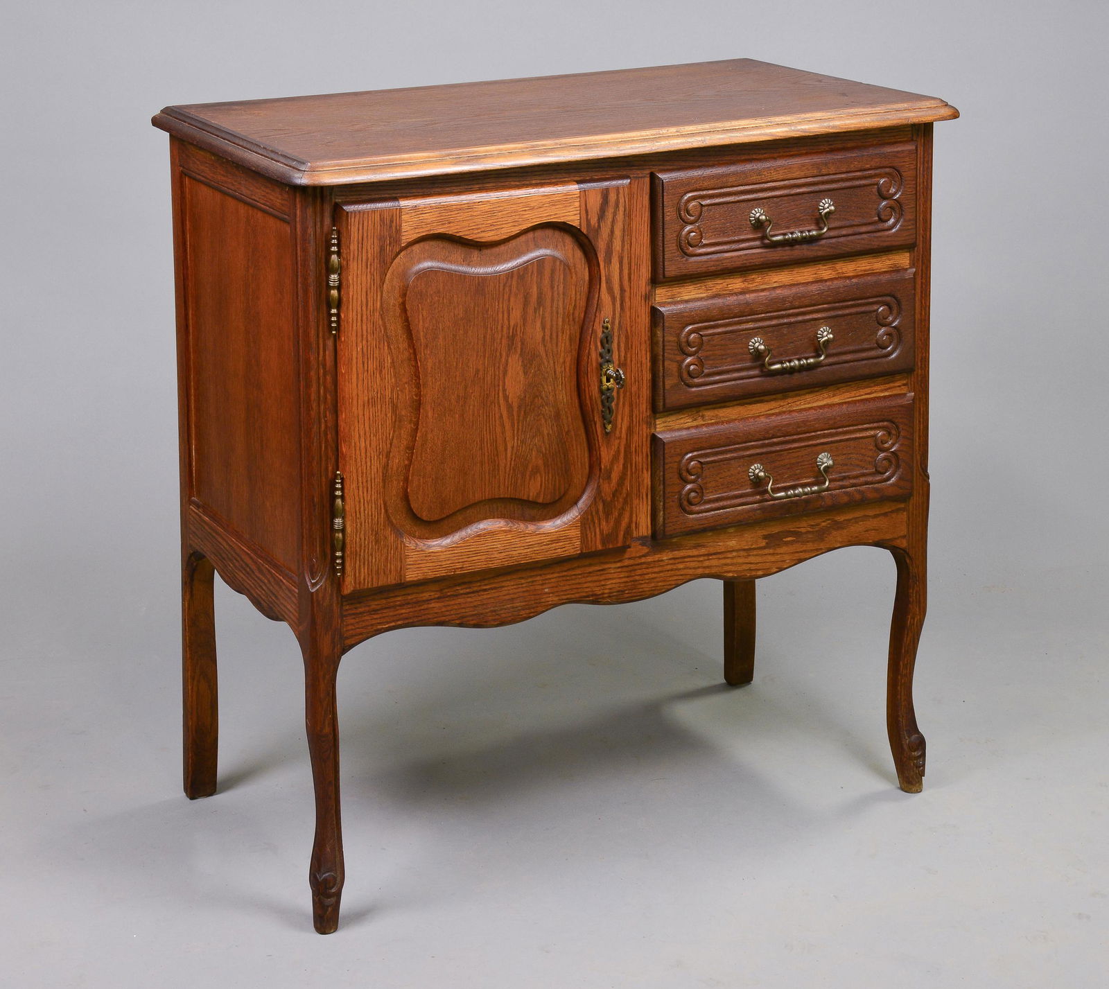 Louis XV Style Oak 3 Drawer Single Door Cabinet (1 of 3)