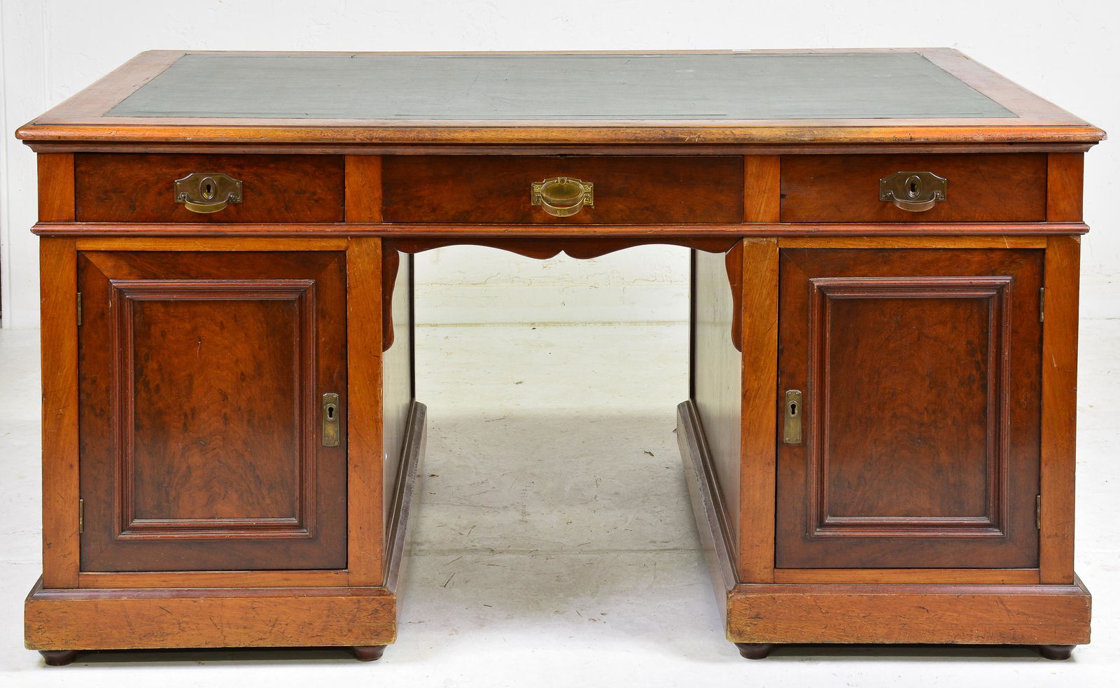 European Green Leather Top Walnut Partners Desk (1 of 7)