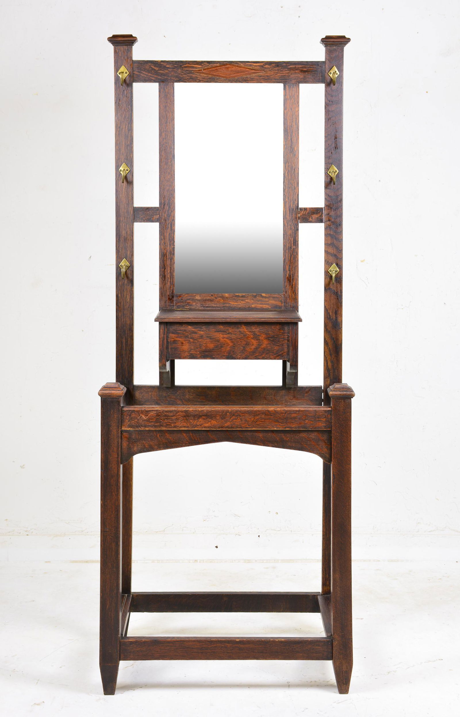 British Oak Mirror Back Hall Stand (1 of 3)