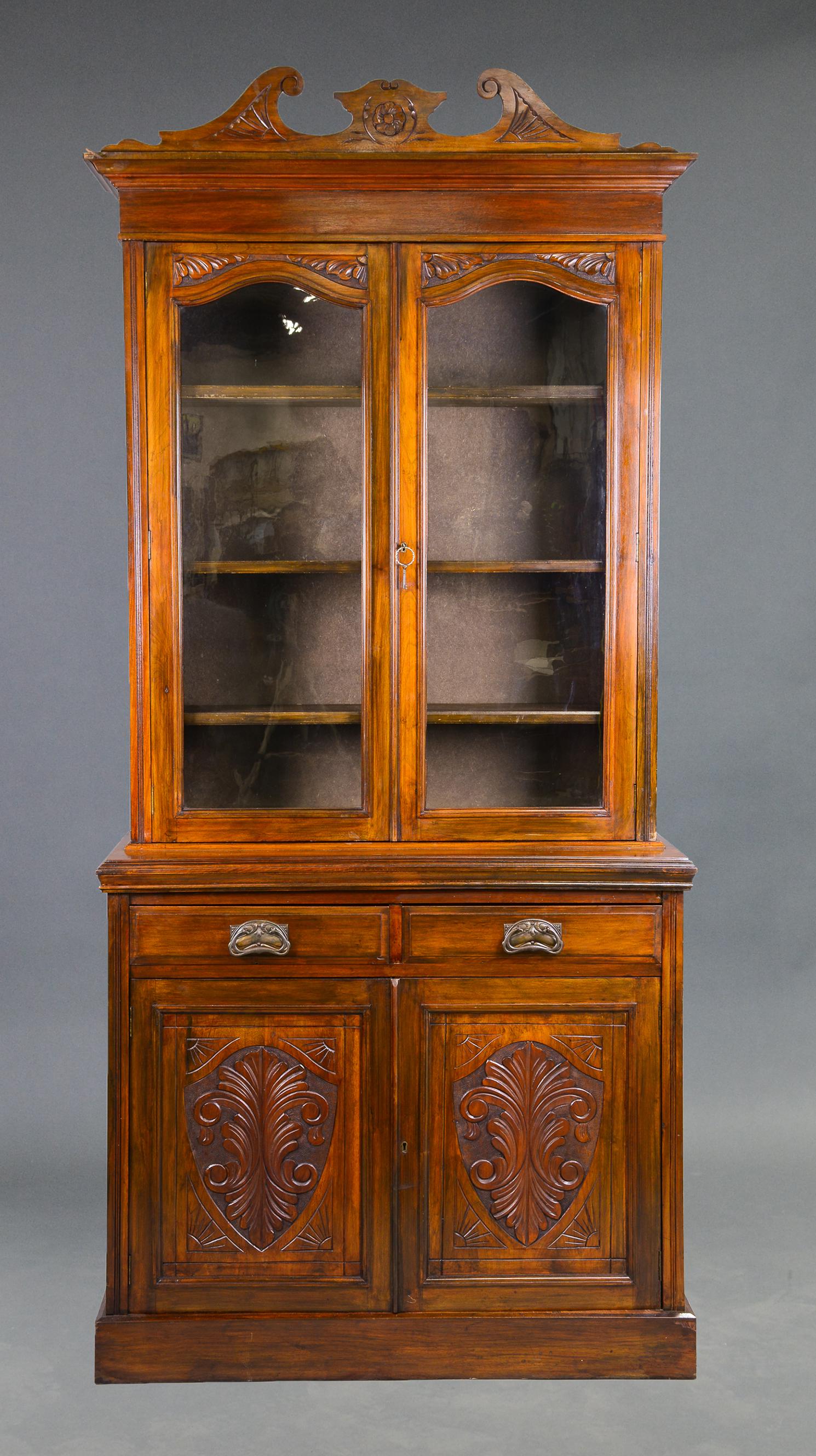 Tall British Edwardian Style Walnut Bookcase (1 of 6)