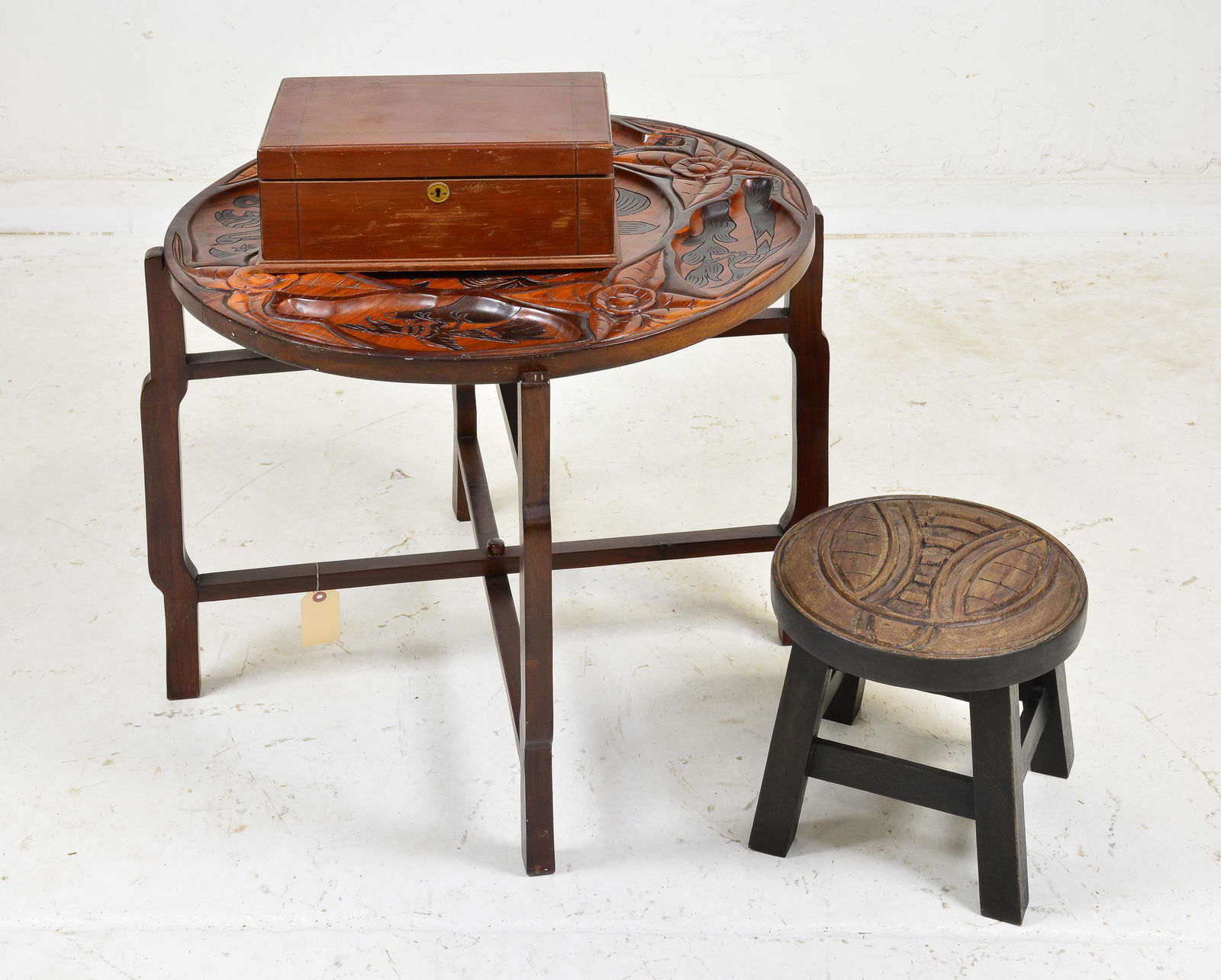 Round Wood Tray Table, Small Stool & Box (1 of 4)