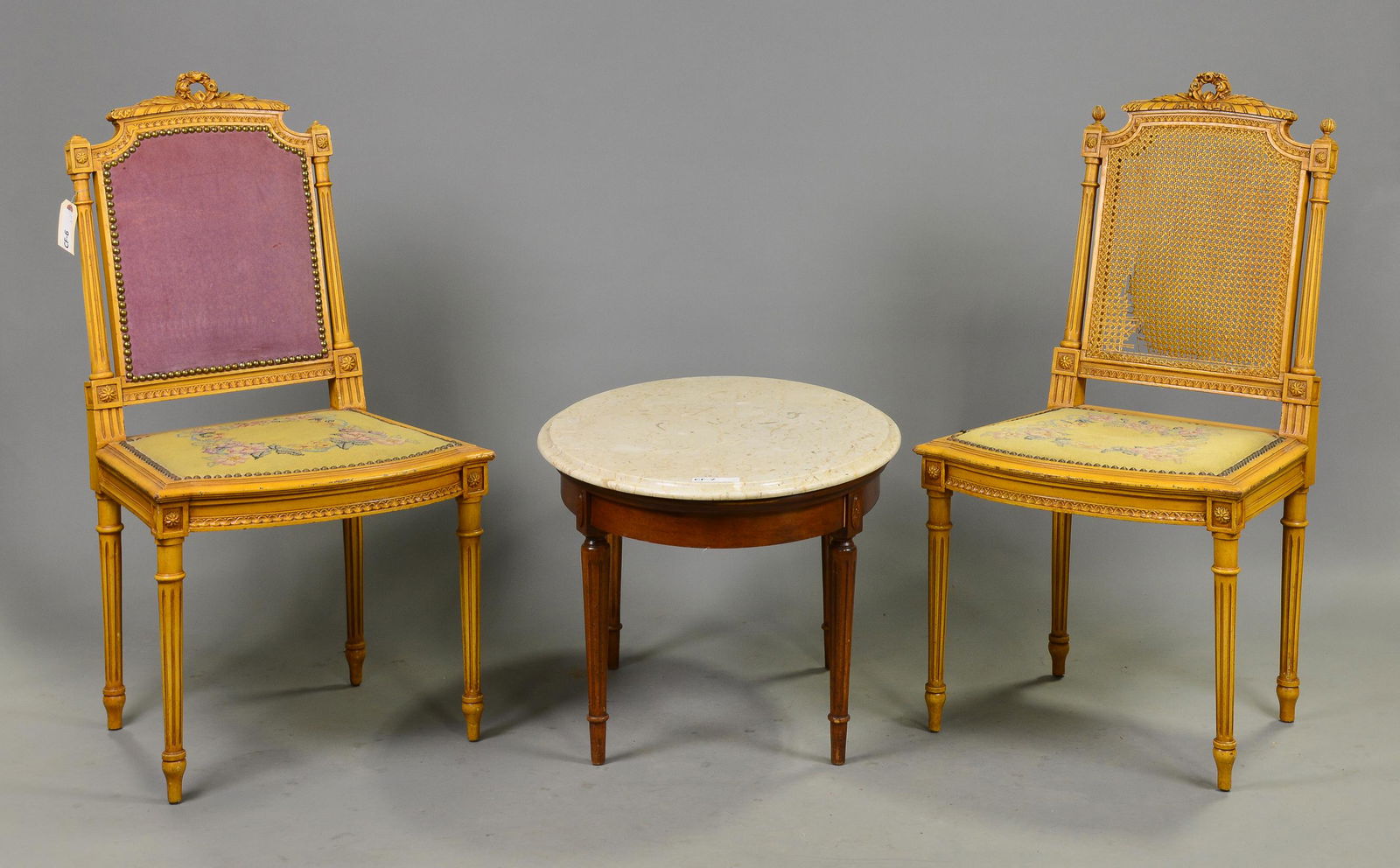 2 Louis XVI Style Chairs & Marble Top Coffee Table (1 of 7)