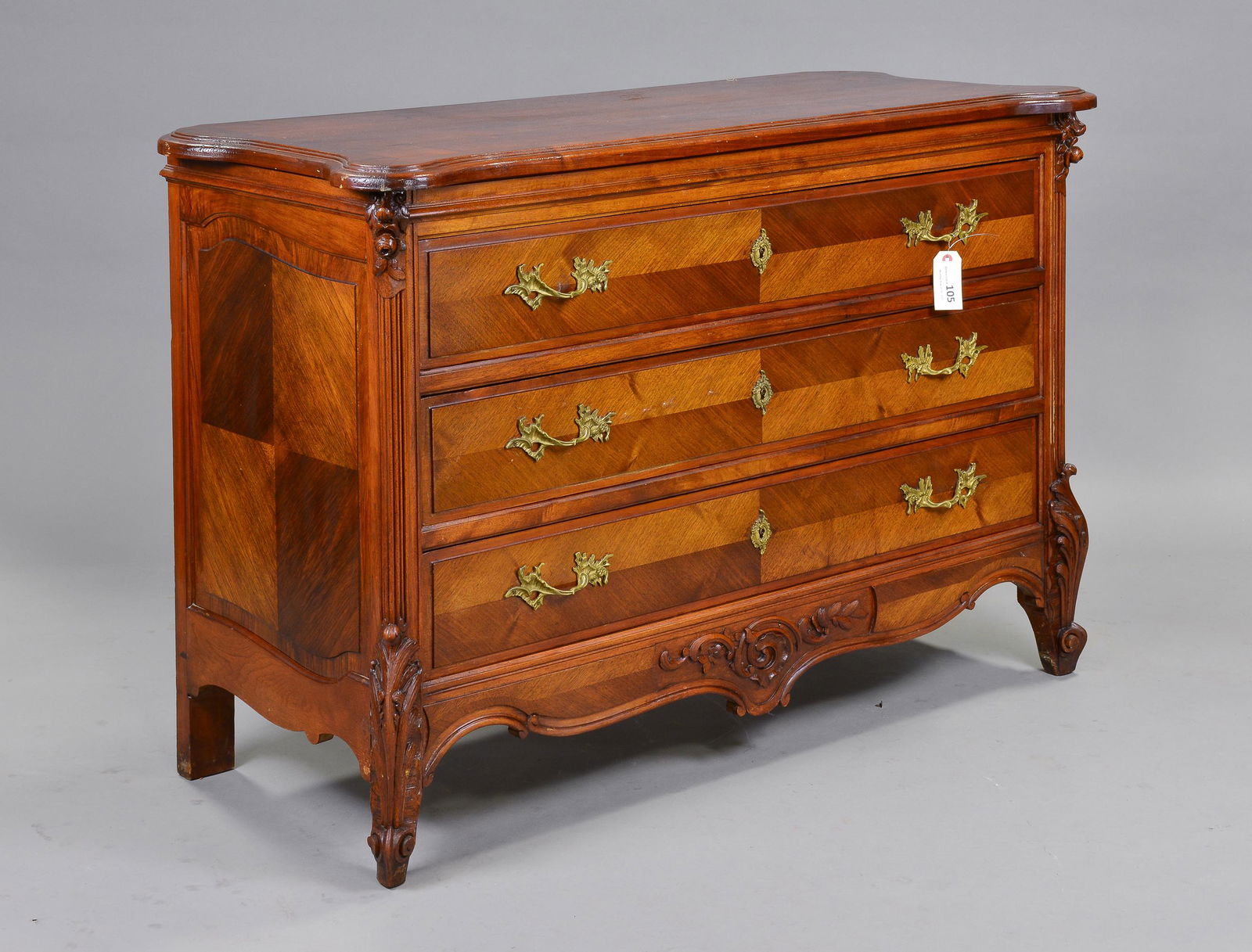 Louis XV Style 3 Drawer Walnut Chest (1 of 4)