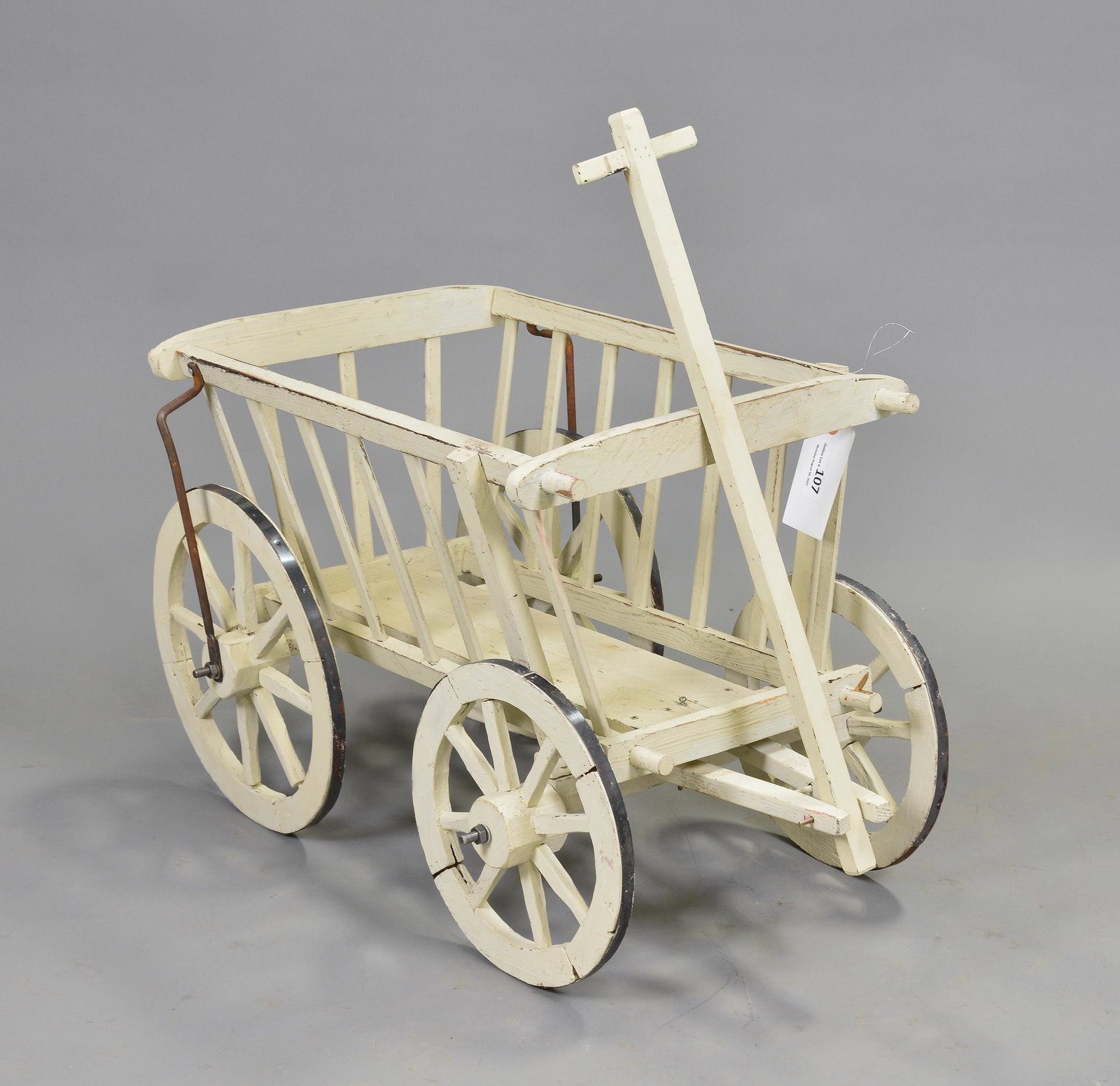 White Painted European Dog Cart: White Painted European Dog Cart - 33 in tall x 36 x 18