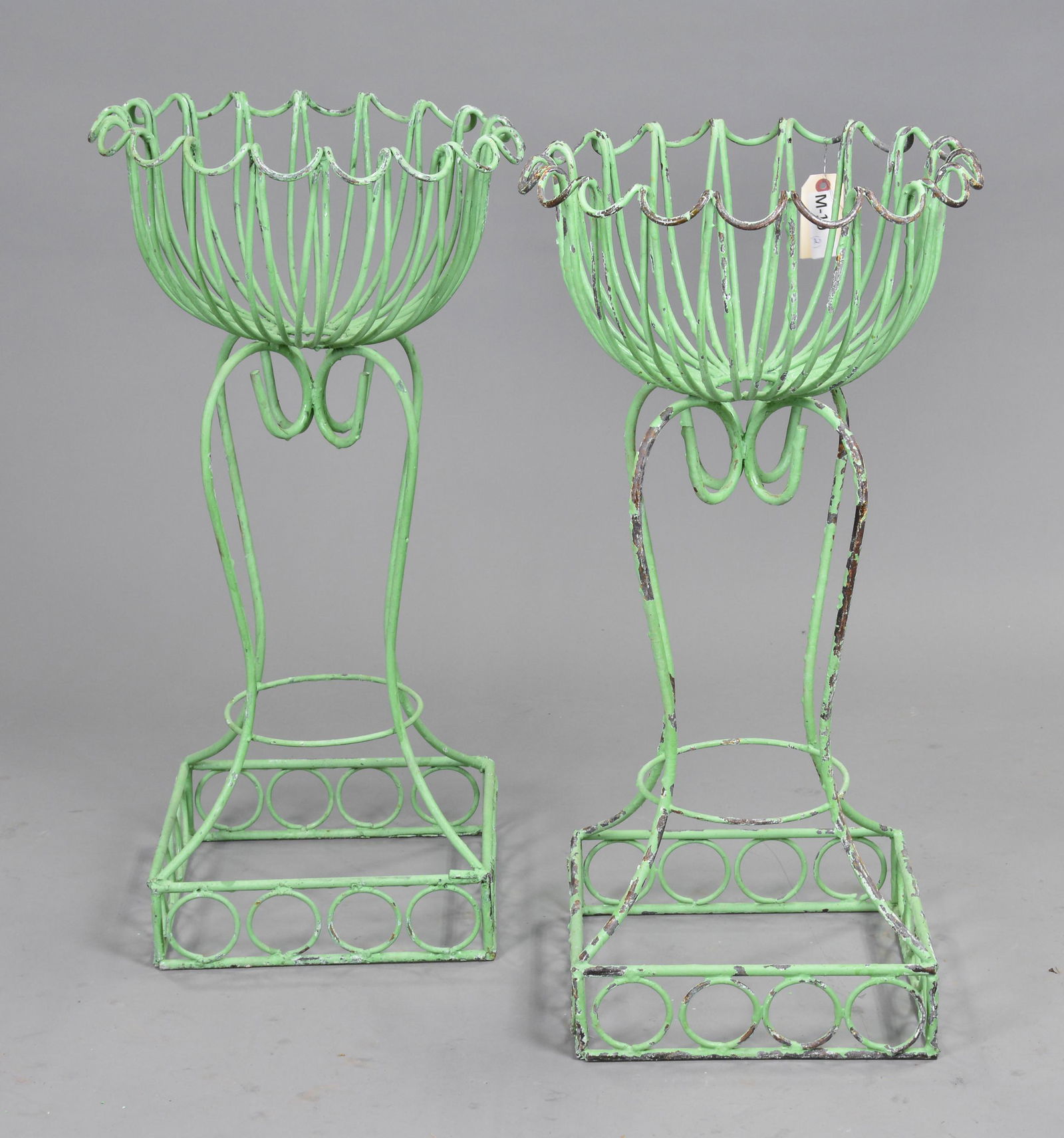 Pair Of Heavy Green Painted Iron Planters (1 of 2)