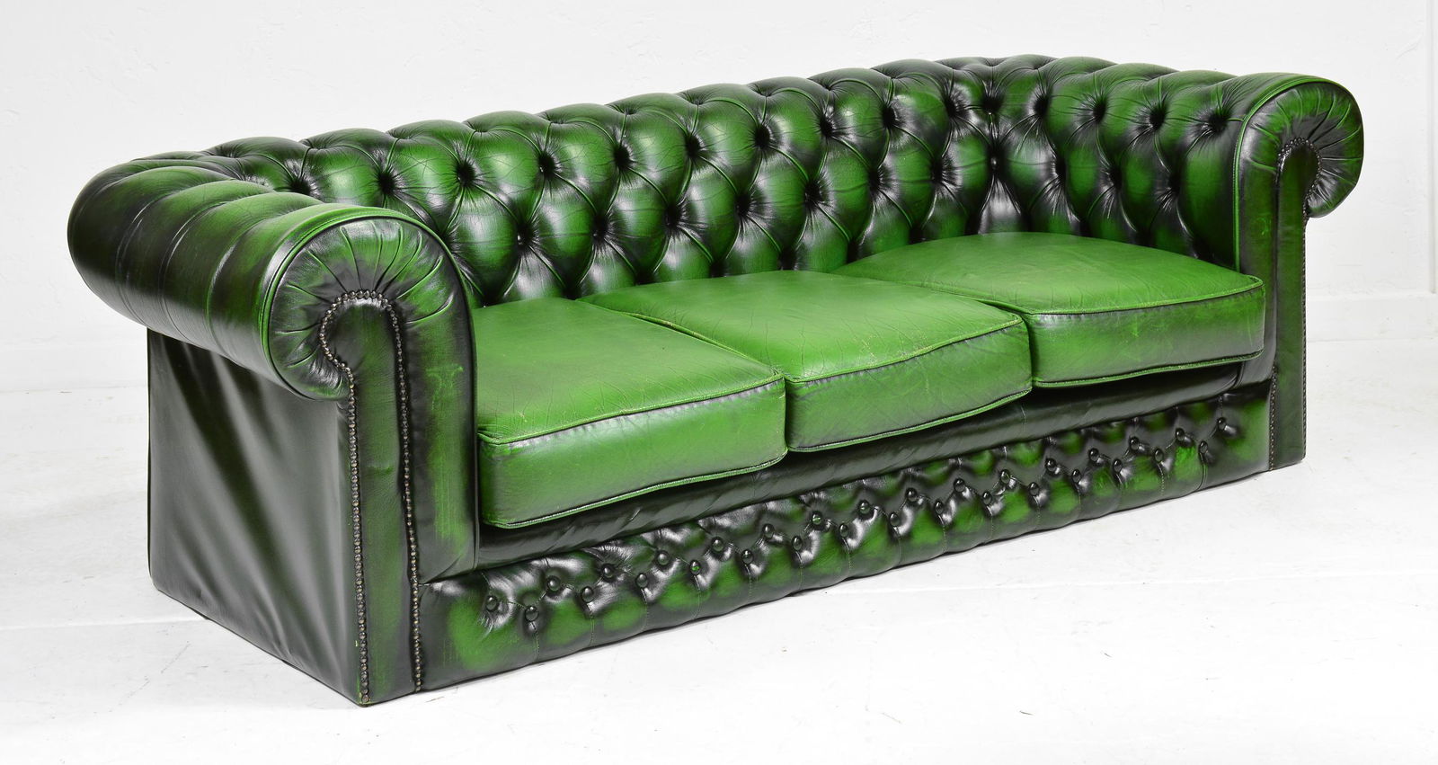 Green Leather Chesterfield 3 Seat Sofa (1 of 4)