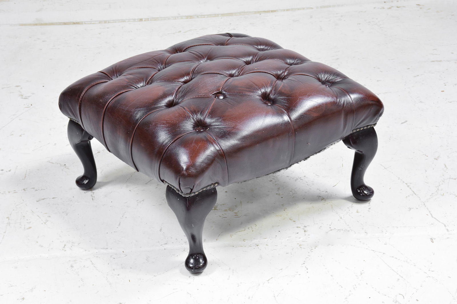 British Brown Leather Chesterfield Stool (1 of 3)