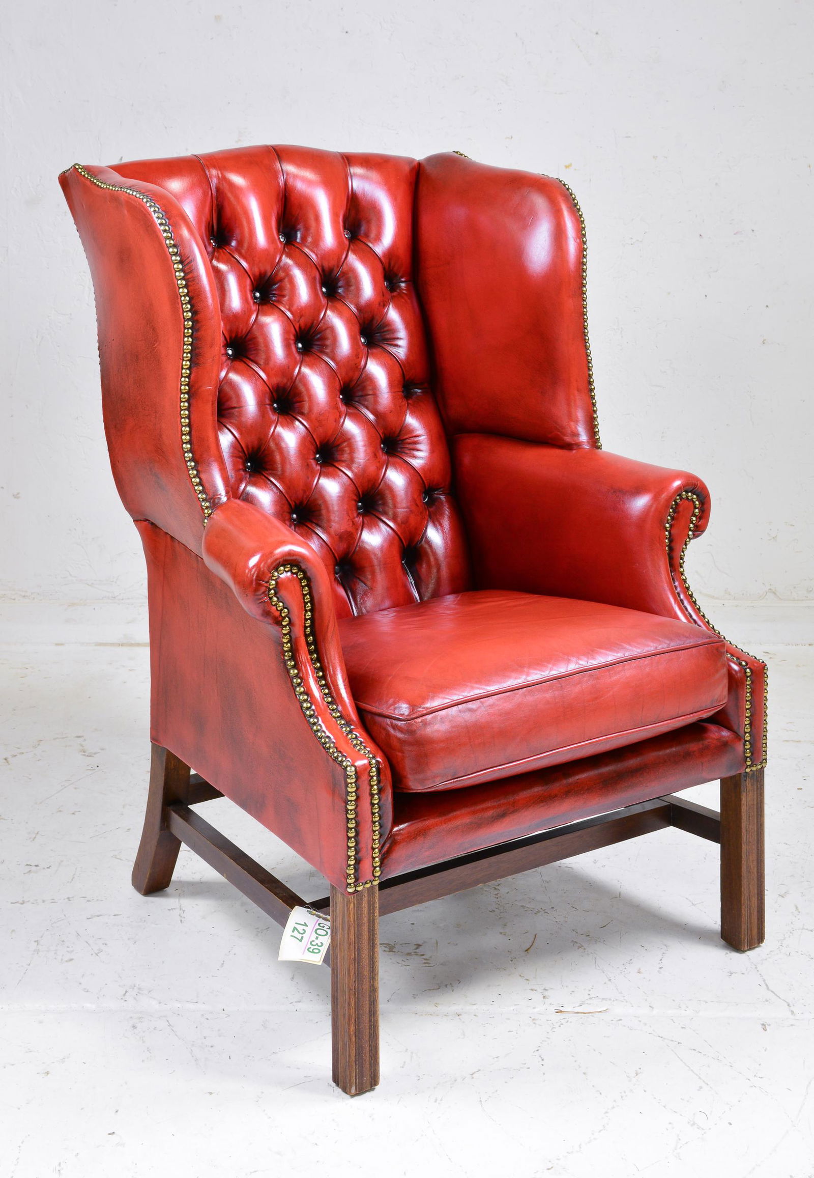 British Red Leather Chesterfield Wing Chair (1 of 4)
