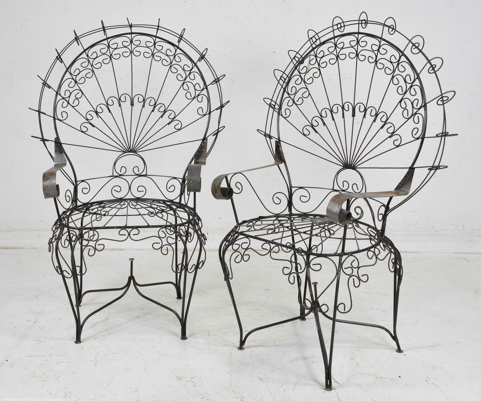 Pair French Iron Fan Back Arm Chairs (1 of 3)