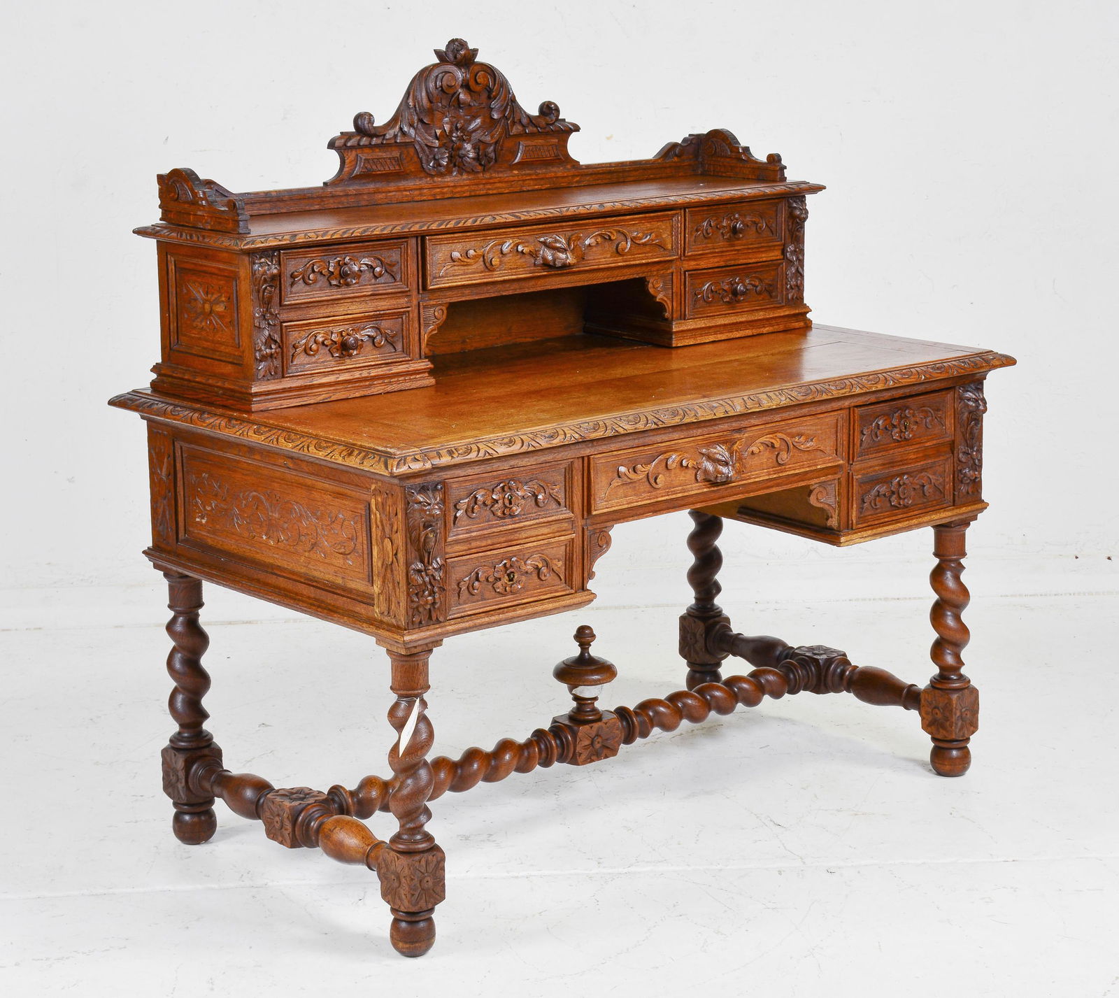 Louis XIII Style Carved Oak Barley Twist Desk (1 of 7)