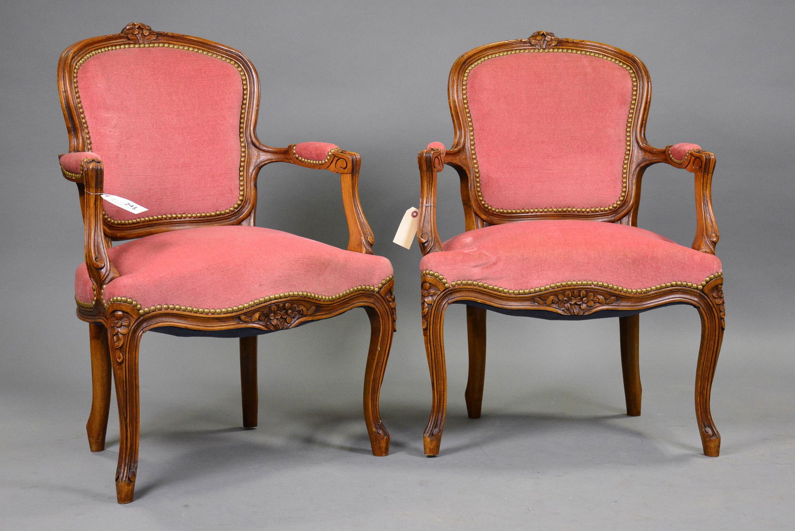 Louis XV Style Pair Upholstered Arm Chairs (1 of 4)