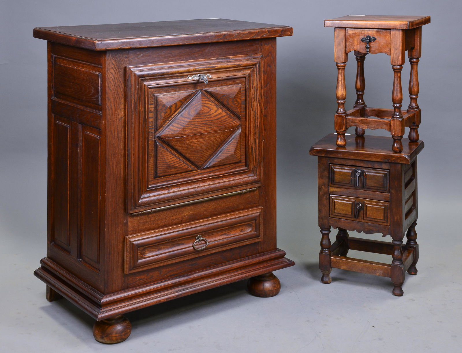 French Oak Drop Front Jam Cupboard & 2 Side Tables (1 of 2)
