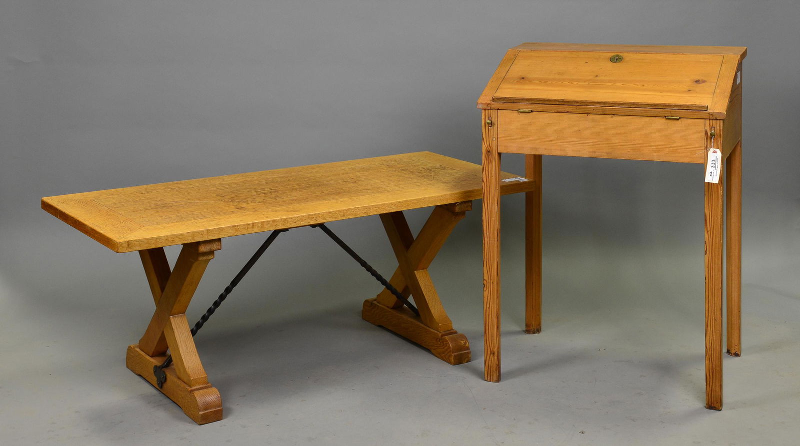 British Pine Desk & X Base Coffee Table (1 of 5)