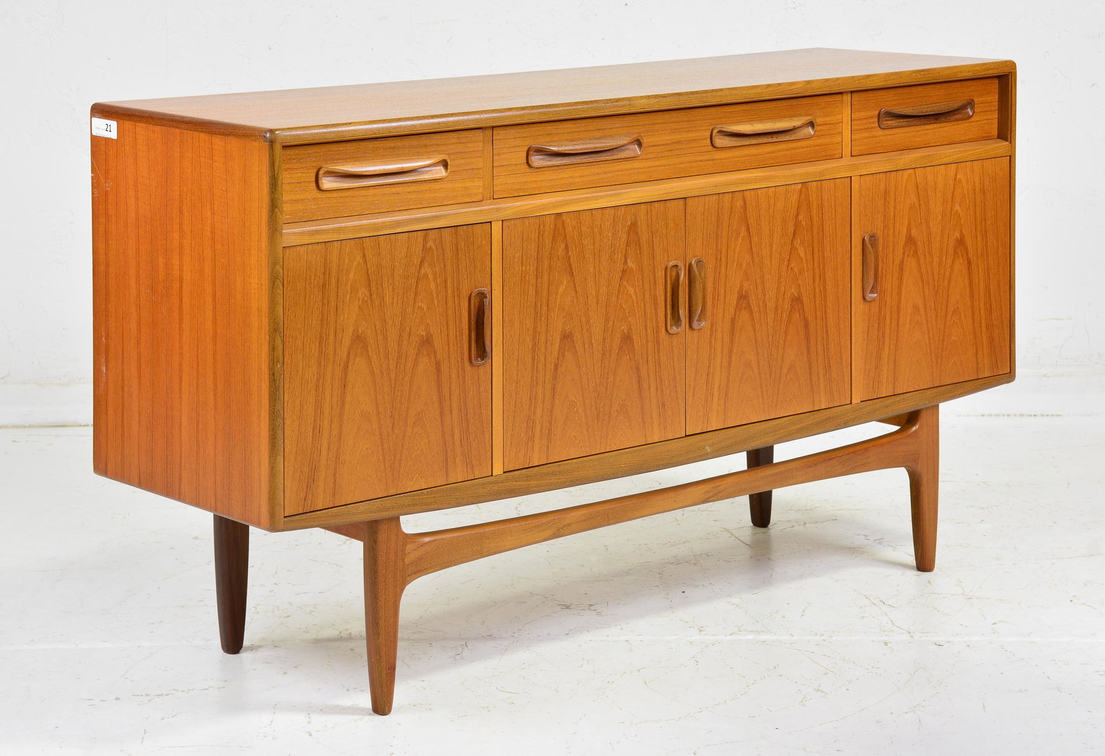 Mid Century Small "Fresco" Sideboard - G-Plan: This Danish Modern Style Teak Credenza is made by Mid Century Modern Furniture Maker G Plan ( Gplan ) & is part of their "Fresco" Range. 34 in tall x 61 x 19