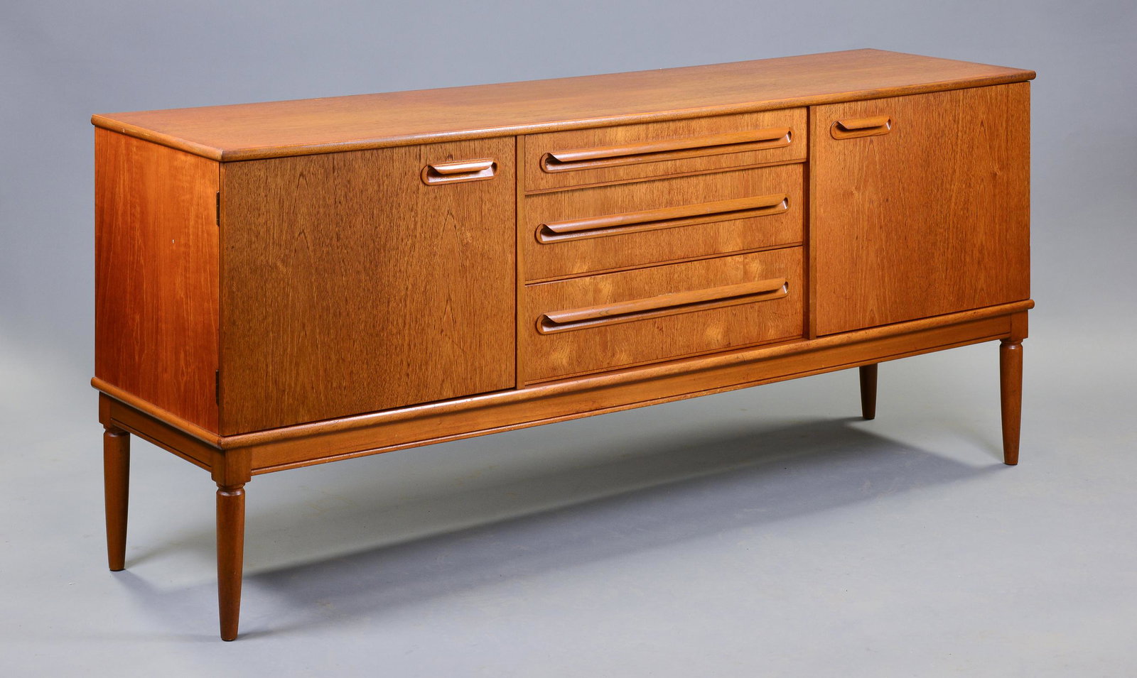 Mid Century Modern Sideboard with Folded Handles: Danish Modern Style Credenza - British Made - 31 in tall x 69 x 19