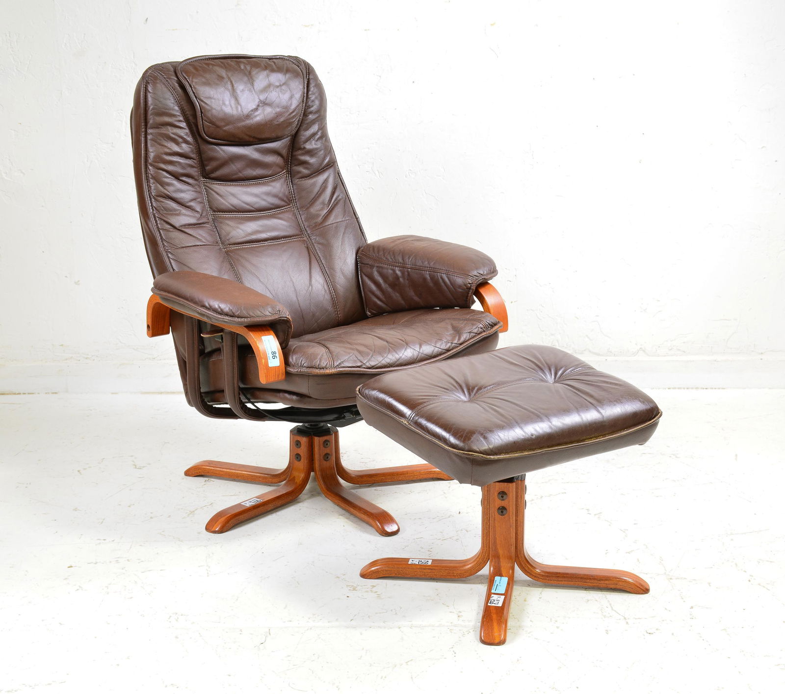 Scandinavian Leather Mid Century  Arm Chair & Stool (1 of 4)