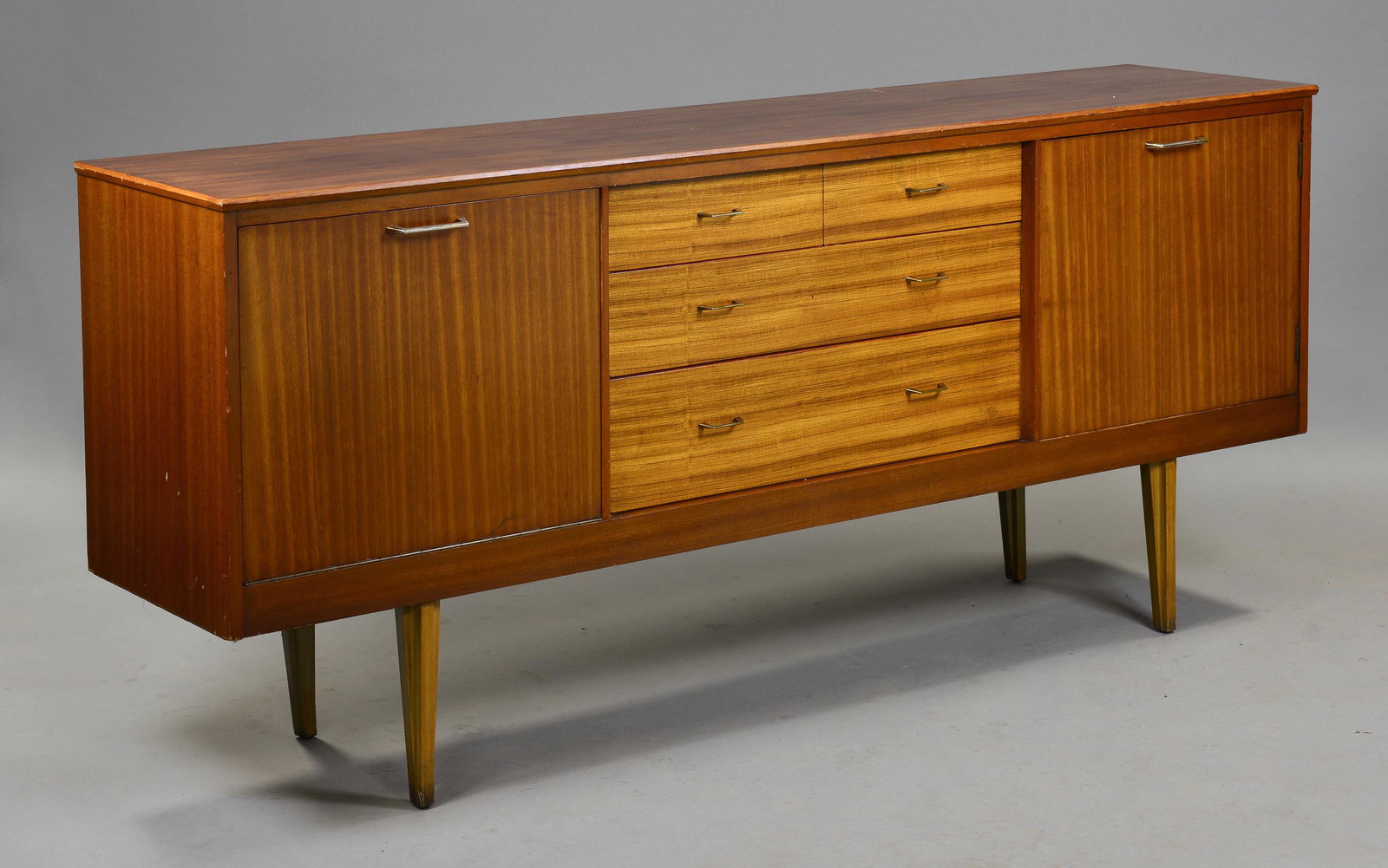 Mid Century Sideboard with Metal Handles - Lebus: Danish Modern Style Cocktail Credenza with metal handles - 32 int all x 73 x 17