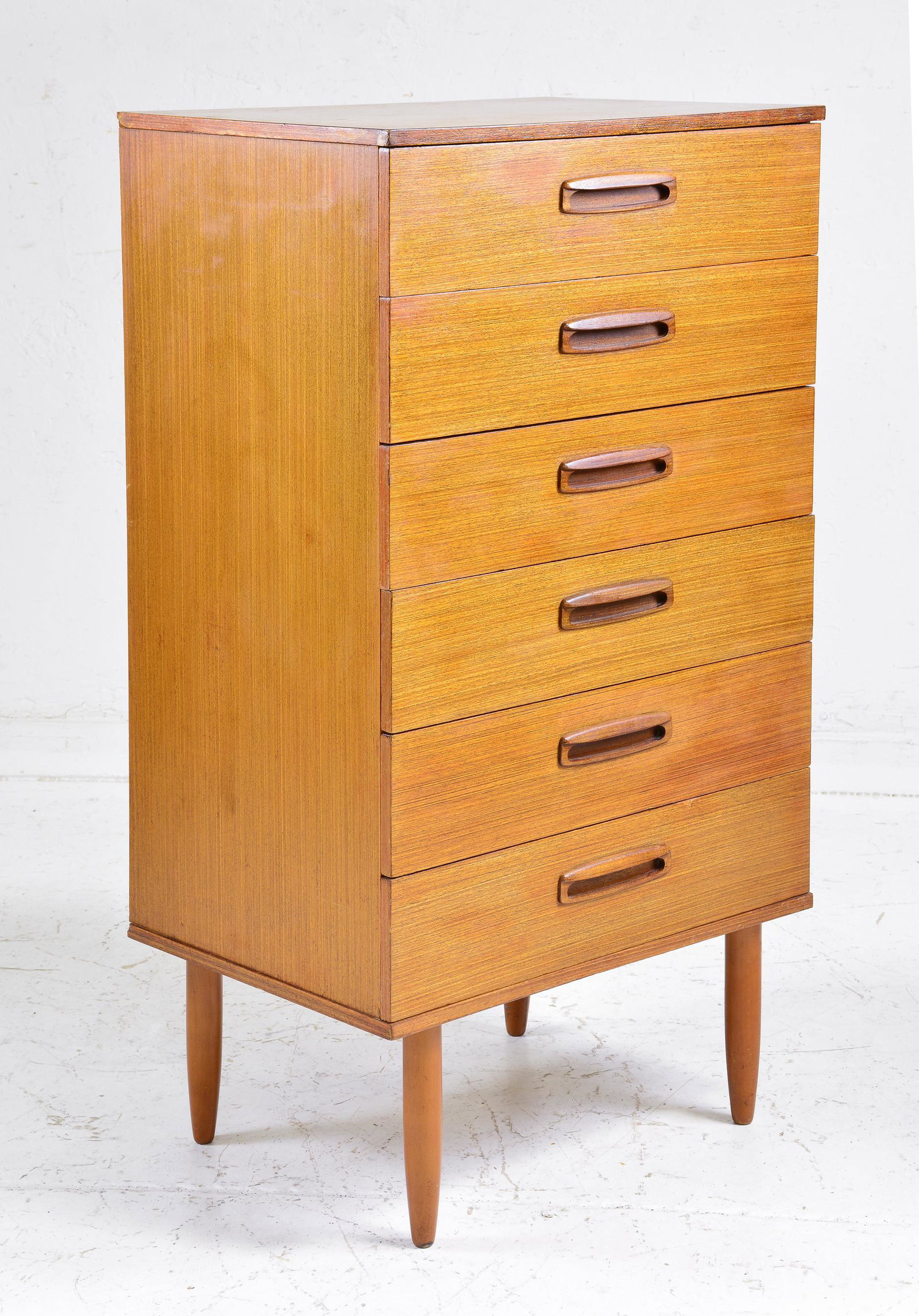 Tall 6 Drawer Mid Century Modern Teak Chest: Danish Modern Style Teak Chest of Drawers - 36 int all x 25 x 17