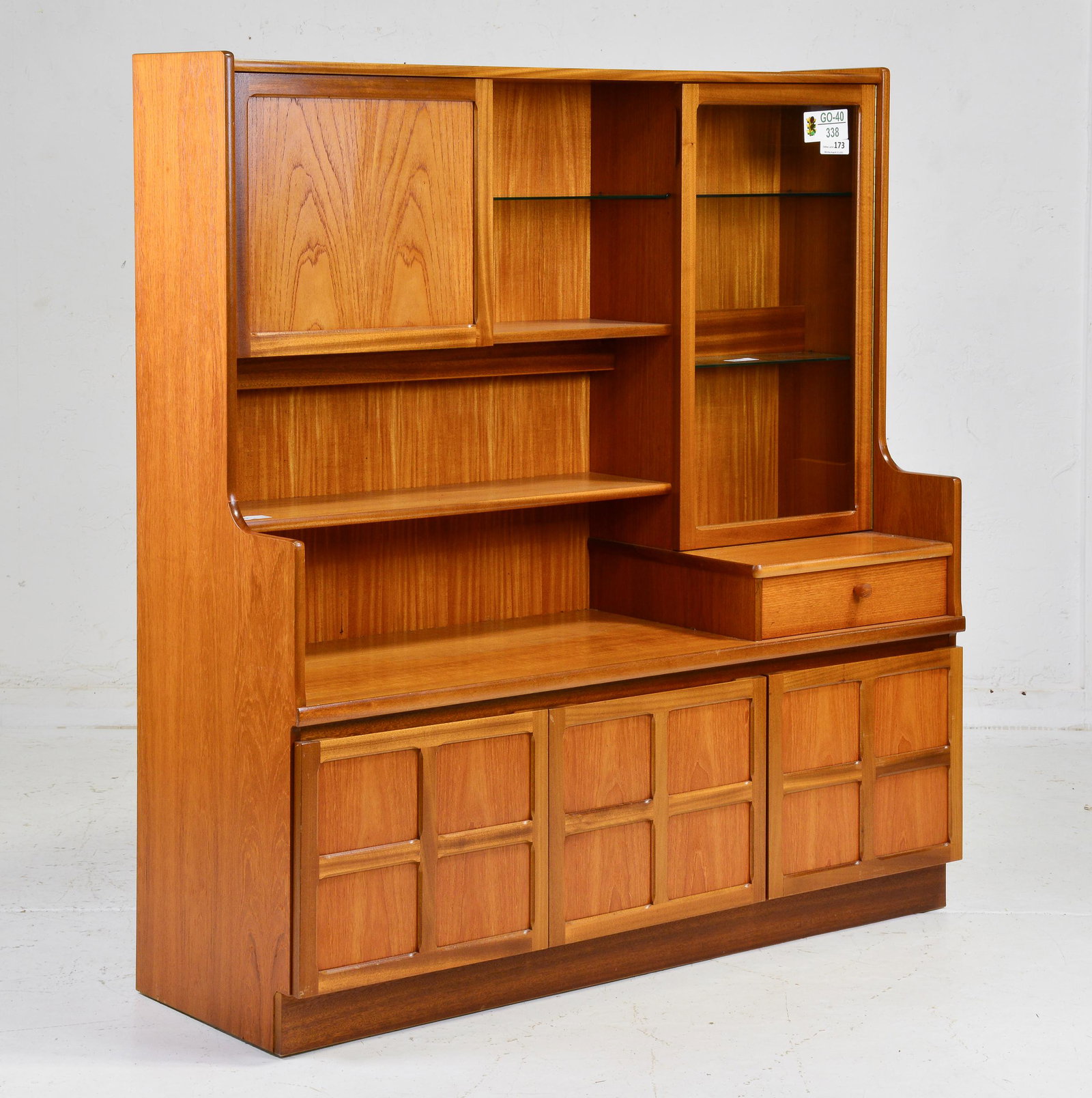 Mid Century Glass Door Bookcase / Cabinet - Nathan: Danish Modern Style Glass Door Display Cabinet by Nathan Furniture Co - 57 in tall x 54 x 18
