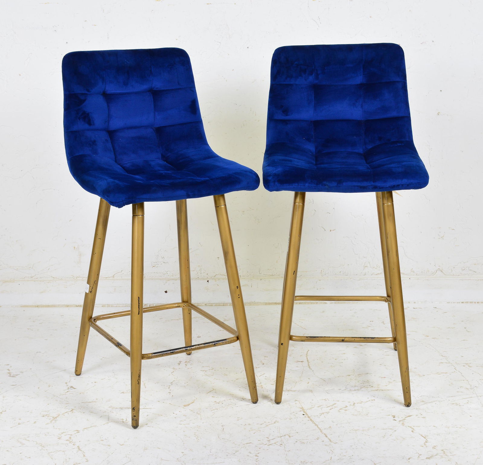 Pair Blue Velvet Tufted Bar Stools (1 of 2)