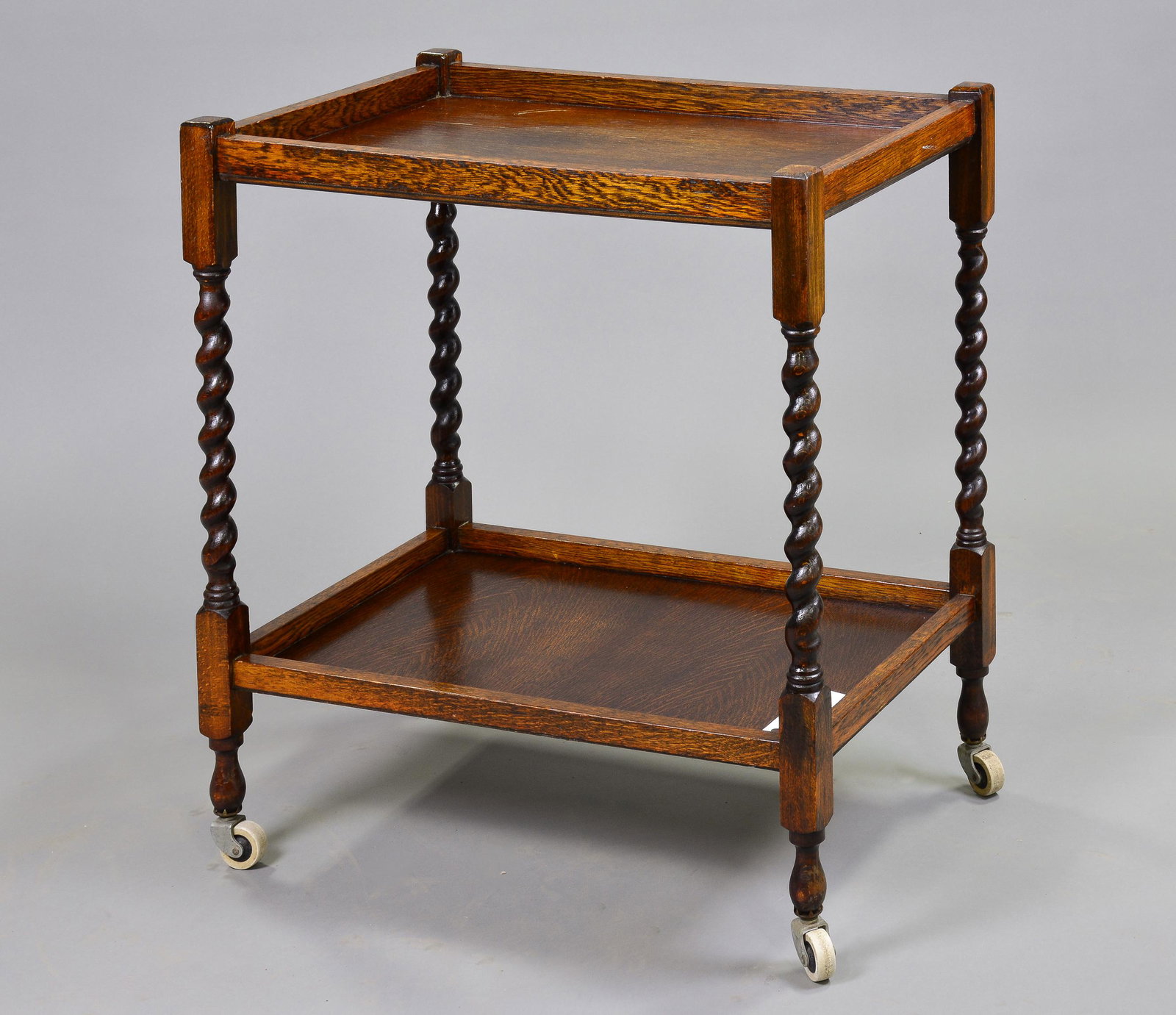 British Oak Barley Twist 2 Tier Trolley / Cart: British Oak Barley Twist 2 Tier Trolley / Cart - 28 in tall x 25 x 16