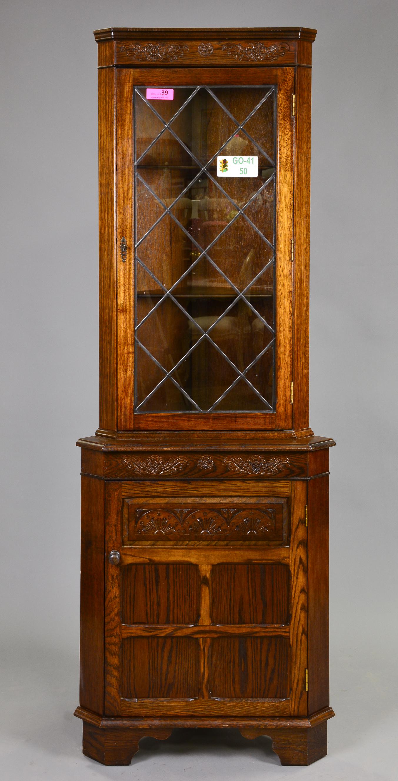 British Oak Leaded Glass Corner Cabinet / Cupboard #1 (1 of 3)