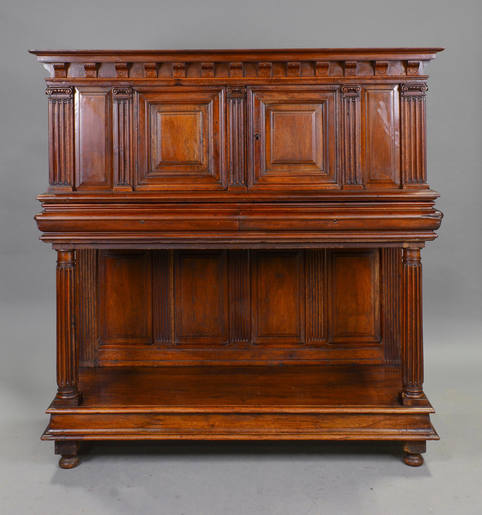 Henri II Style Walnut Creedence Cupboard: Henri II Style Walnut Creedence Cupboard / Cabinet - 57 in tall x 56 x 21