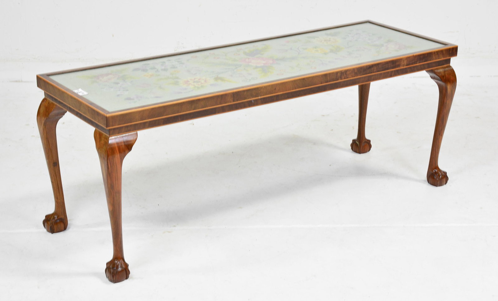 British Walnut Glass Top Ball & Claw Coffee Table (1 of 4)