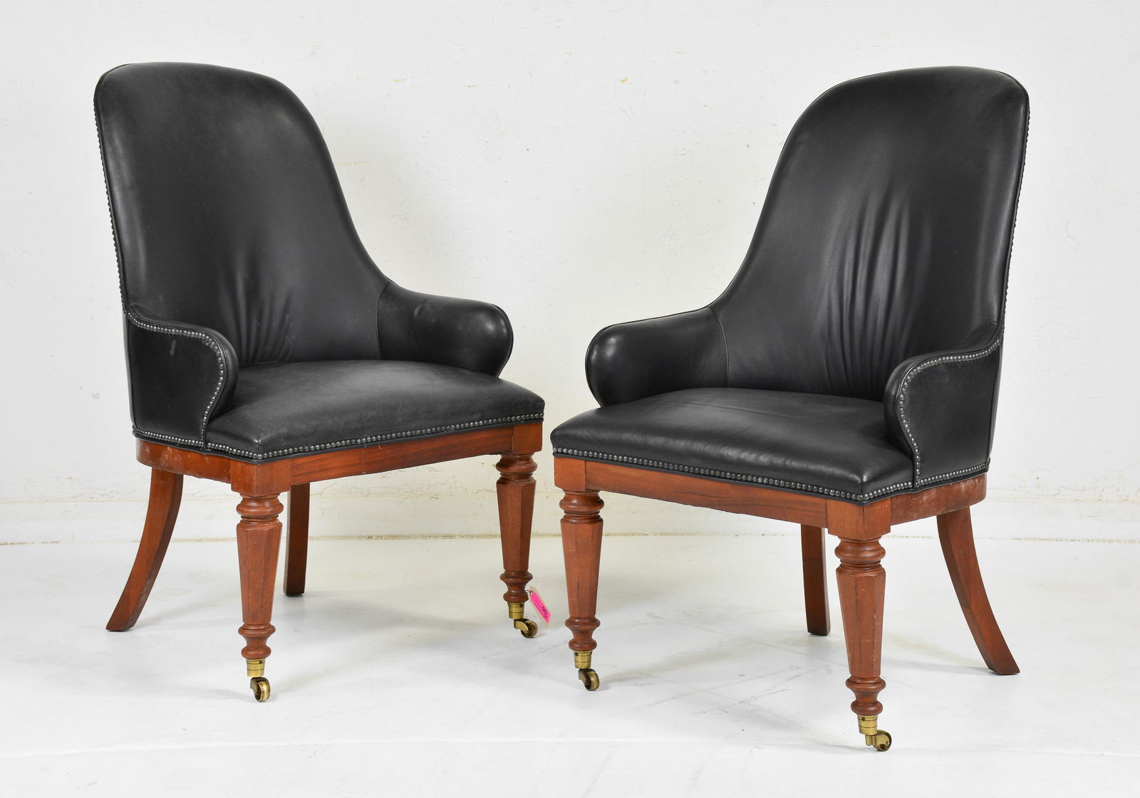 Pair Dark Blue Leather Arm Chairs (1 of 4)
