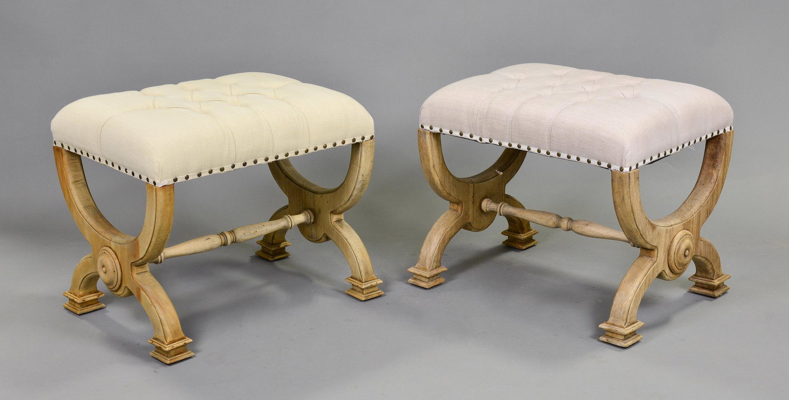 2 Button Tufted Upholstered Coastal Stools (1 of 3)