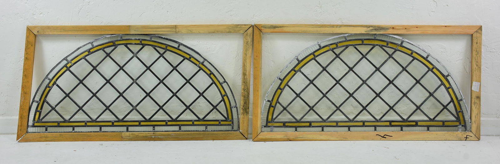 2 British Stained Glass Windows - Arched, Yellow Border (1 of 4)