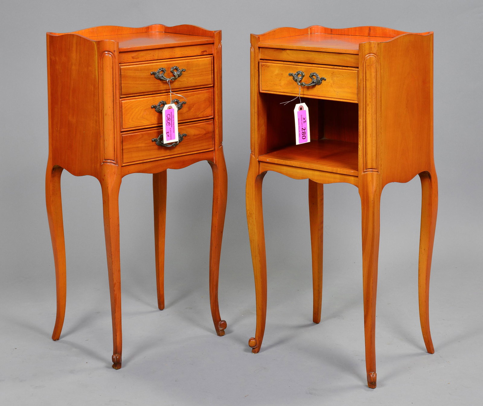 2 Louis XV Style Nightstands: 2 French Louis XV Style Nightstands - 27 in tall x 13 x 10