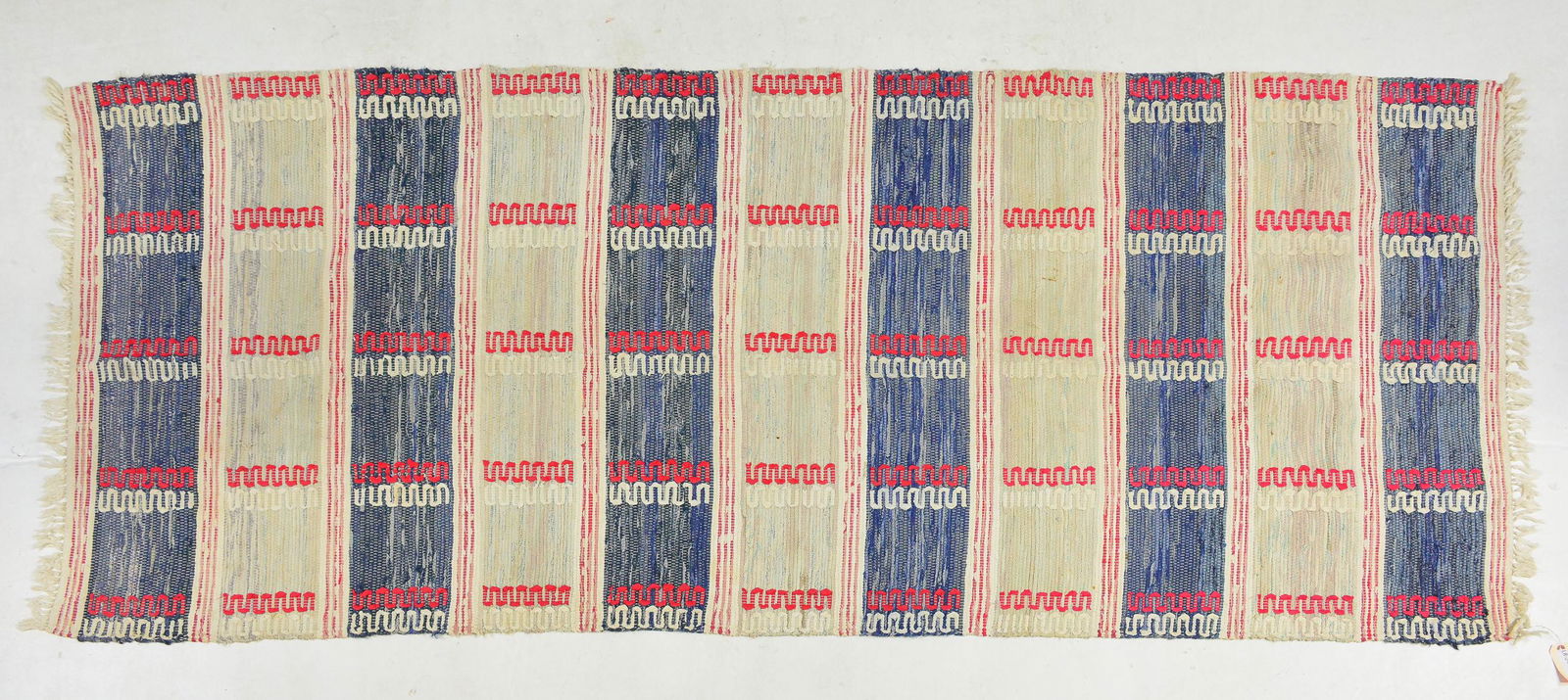 Vintage Swedish  Rag Rug  Red White Blue - 4'1 x 9 (1 of 4)