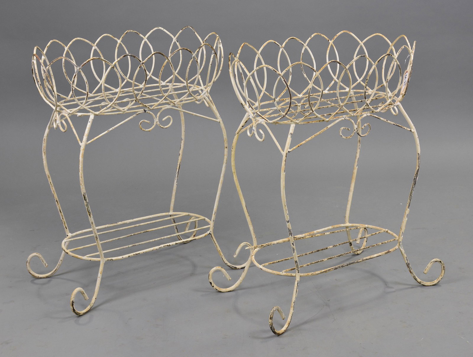 Pair Painted Iron Oval 2 Tier Planters (1 of 3)