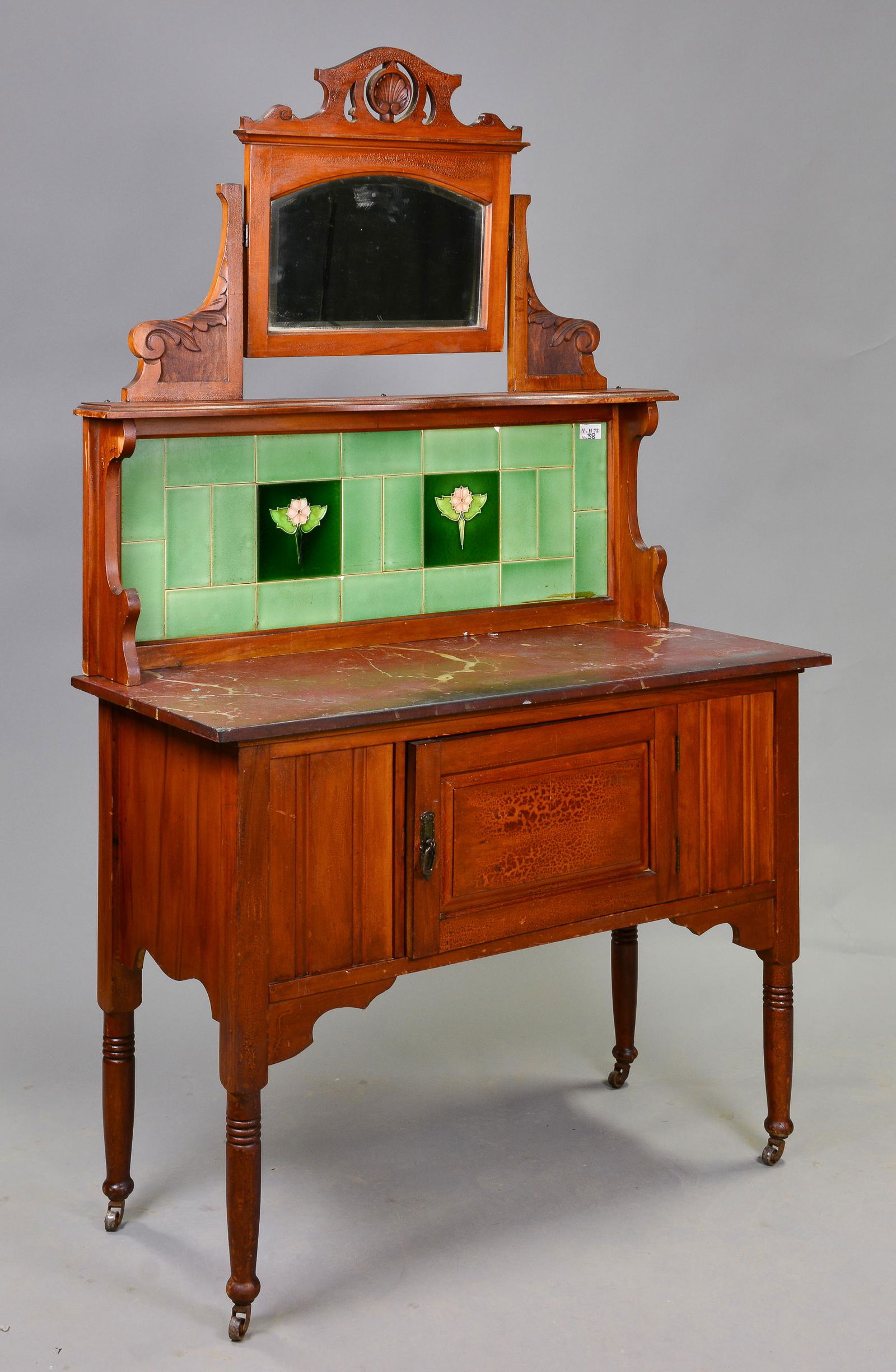 British Marble & Tile Washstand With Mirror (1 of 5)