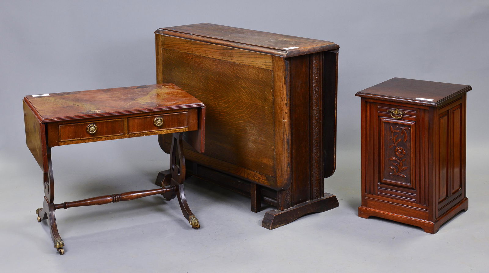 2 Drop Leaf Tables & a Carved Wooden Coal Box (1 of 7)