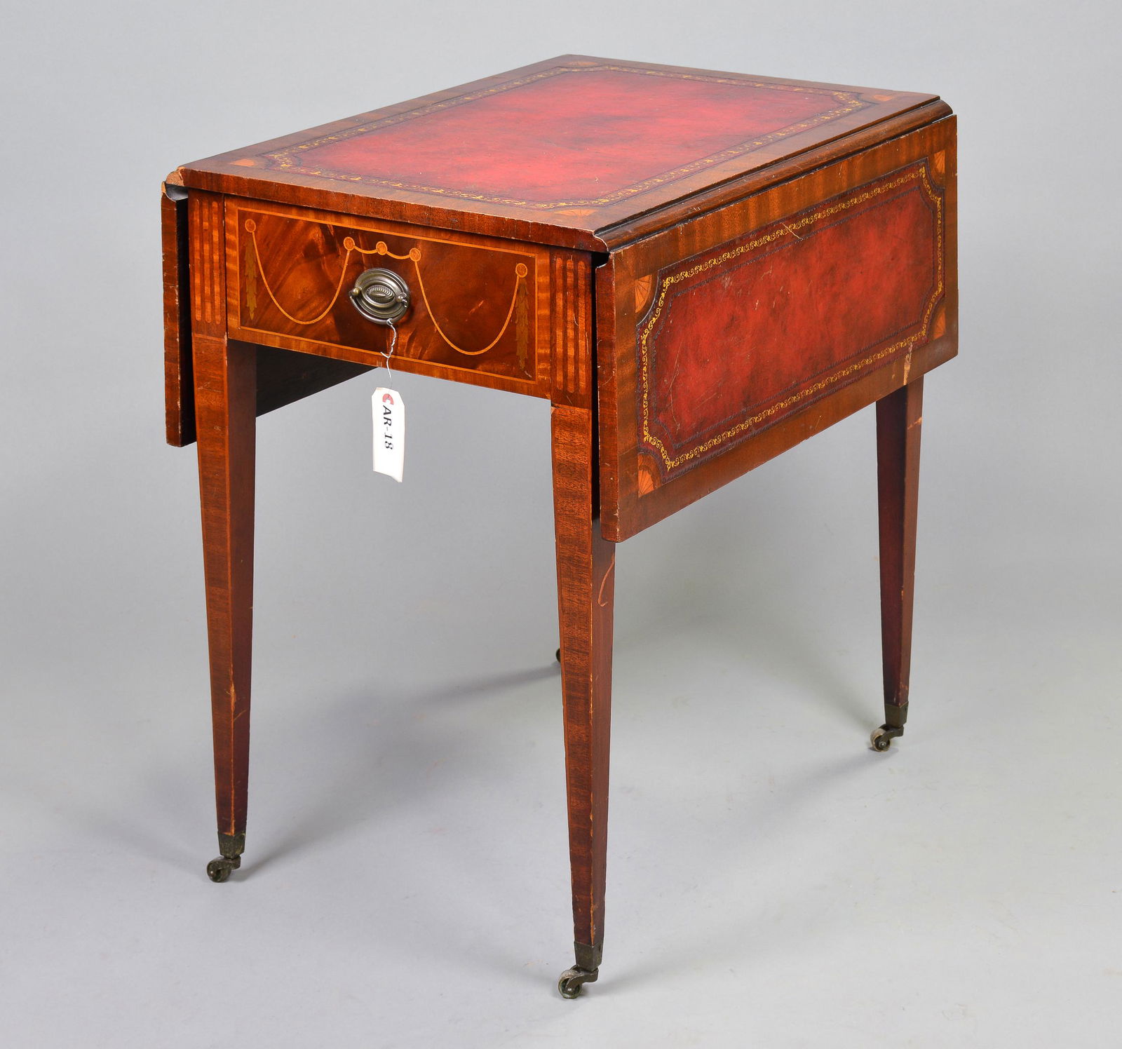 Inlaid Mahogany Drop Side Leather Top Table with Drawer (1 of 6)