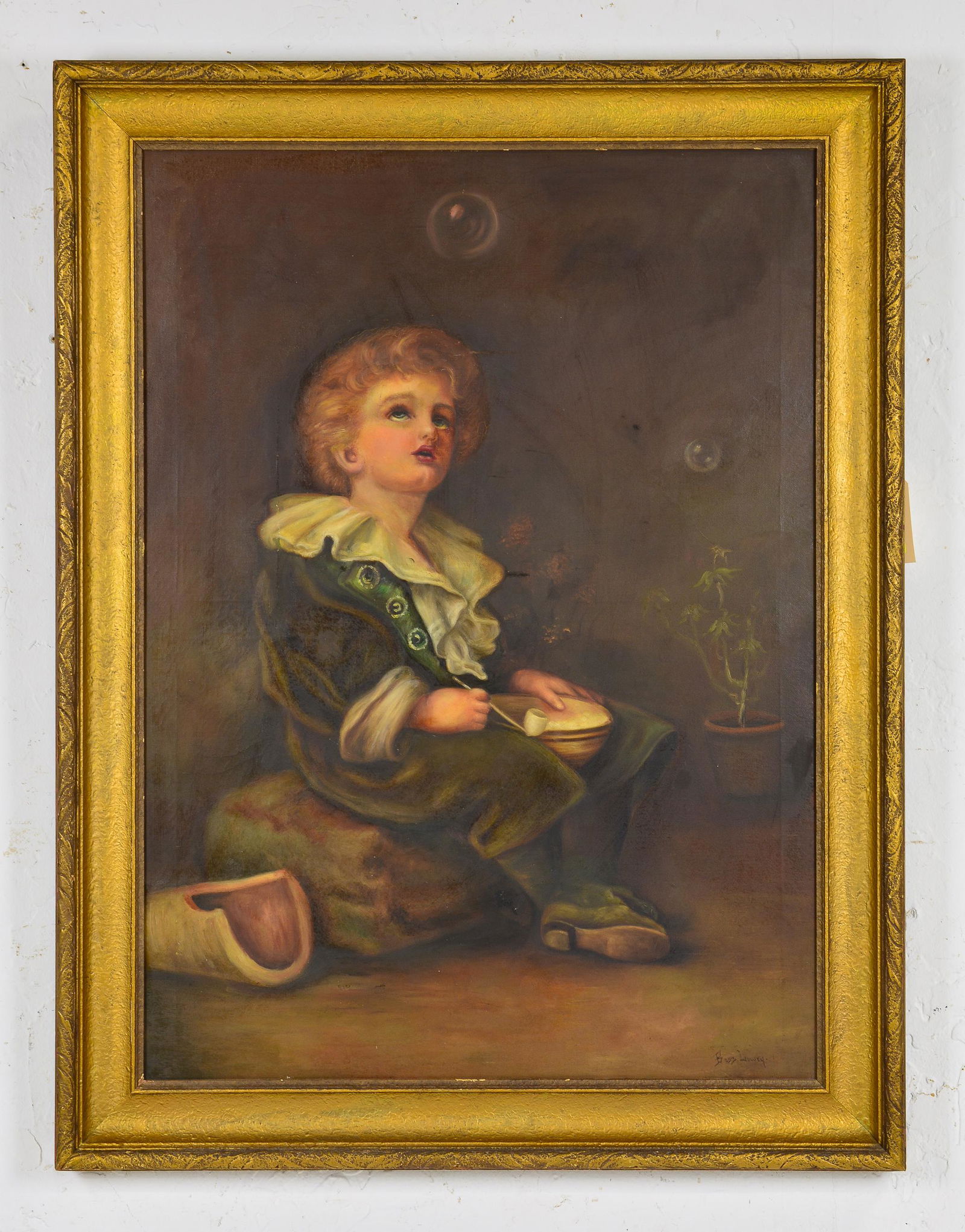 Gold Gilt Framed Oil On Canvas - Boy Blowing Bubbles (1 of 6)