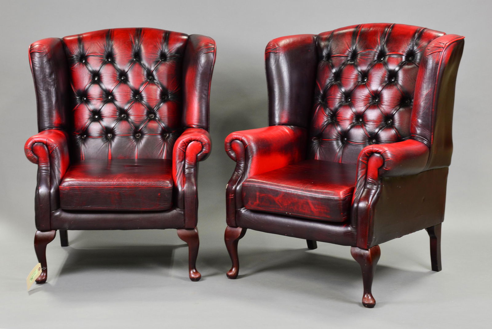 Pair Oxblood Red Leather Chesterfield Wing Back Chairs (1 of 6)