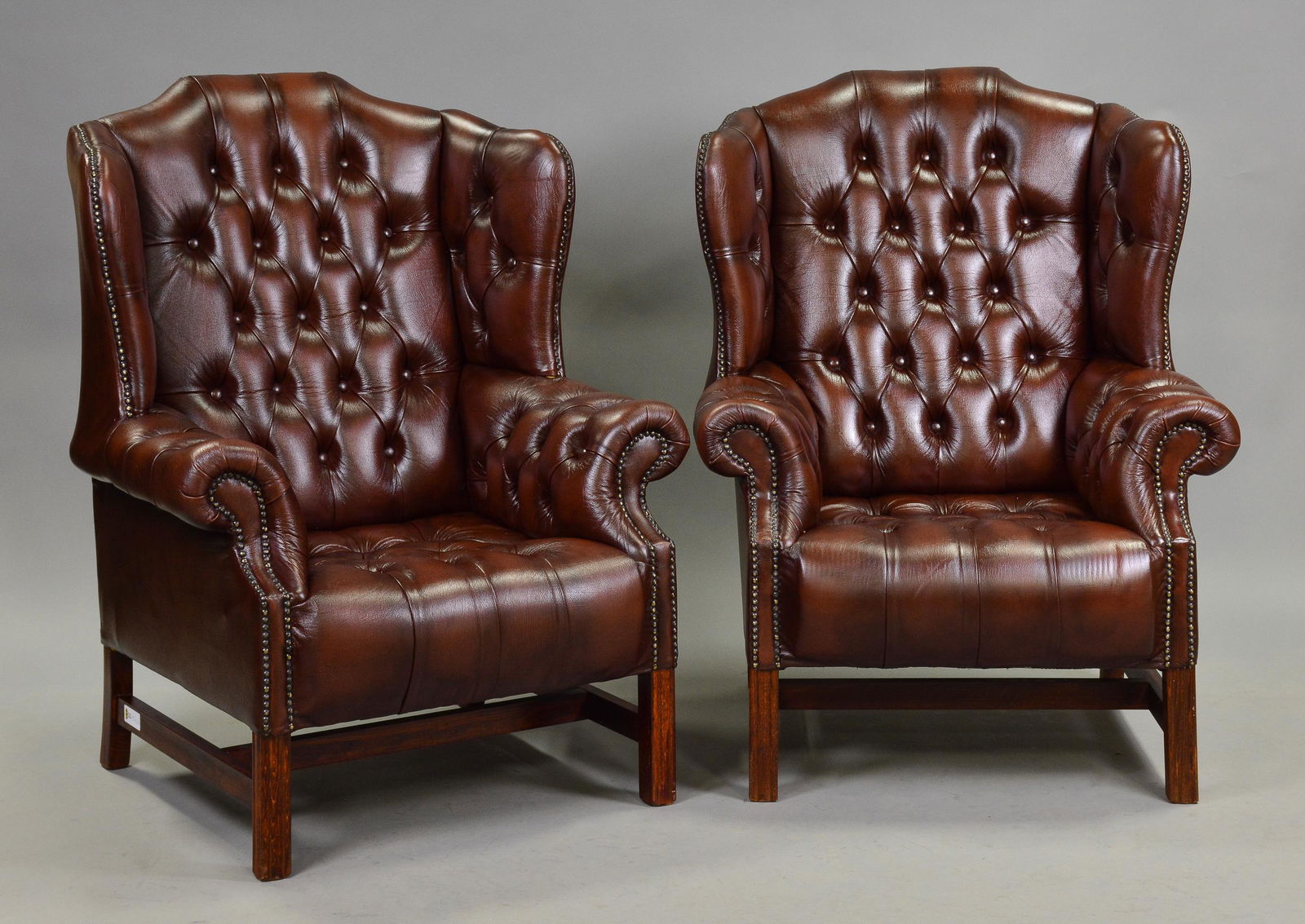 2 British Brown Leather Chesterfield Wing Back Chairs (1 of 3)