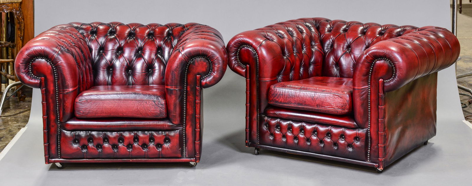 Pair British Red Leather Button Tufted Club Chairs (1 of 6)