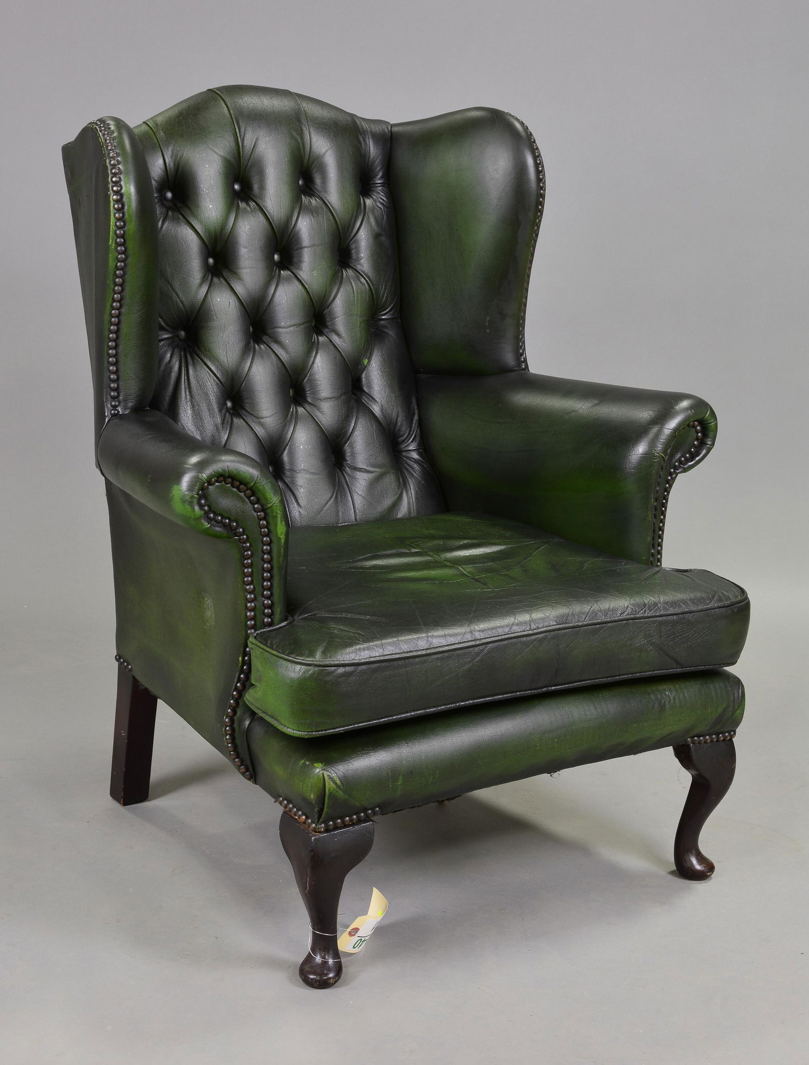 Green Leather Chesterfield Wing Back Arm Chair (1 of 4)