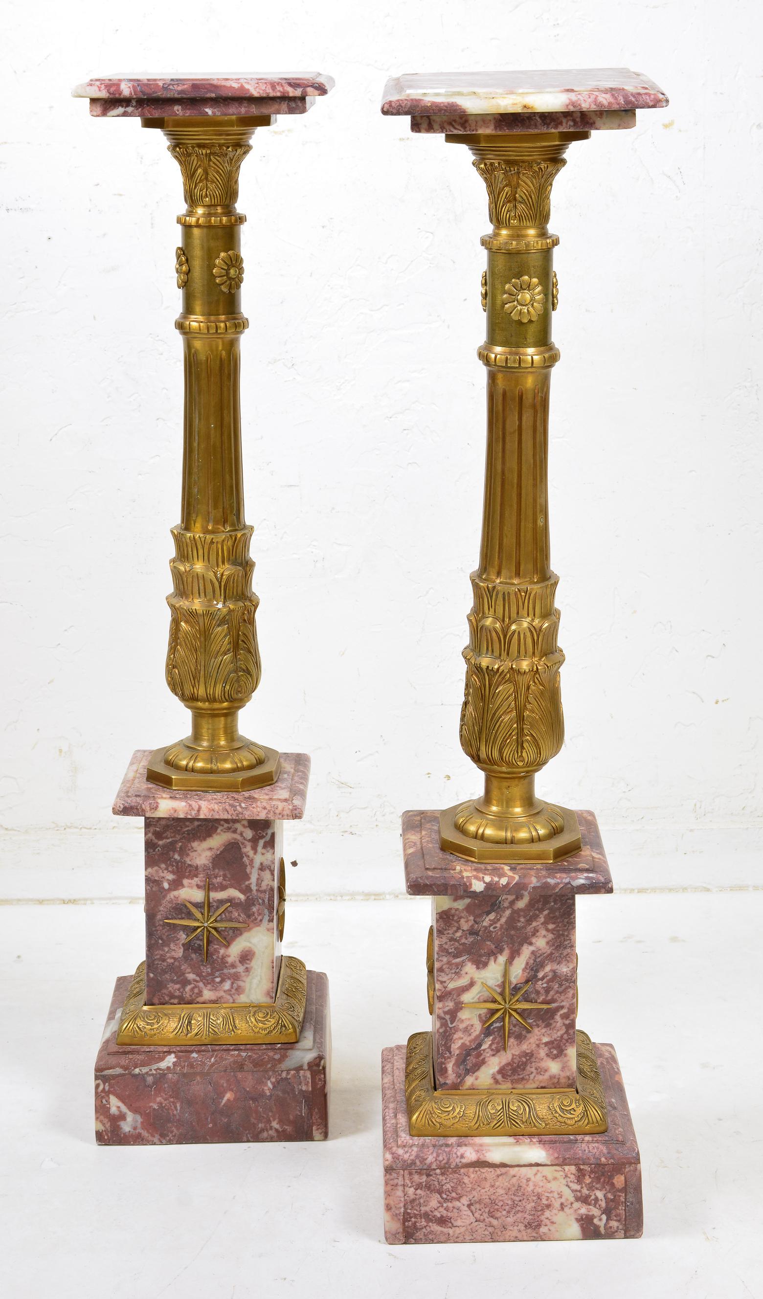 Pair Red Marble / Bronze Pedestals #1 (1 of 6)
