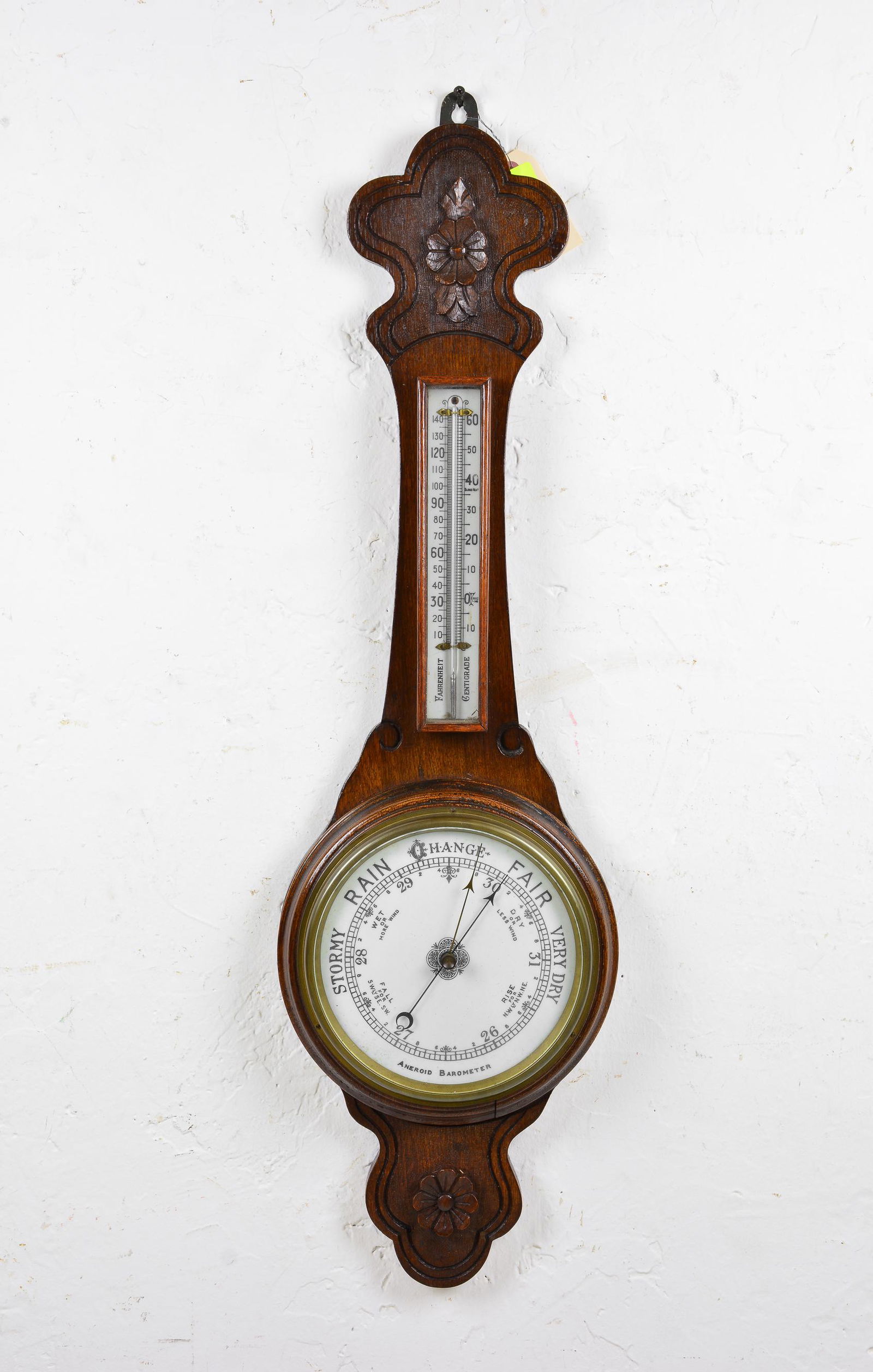British Oak Thermometer / Barometer (1 of 3)
