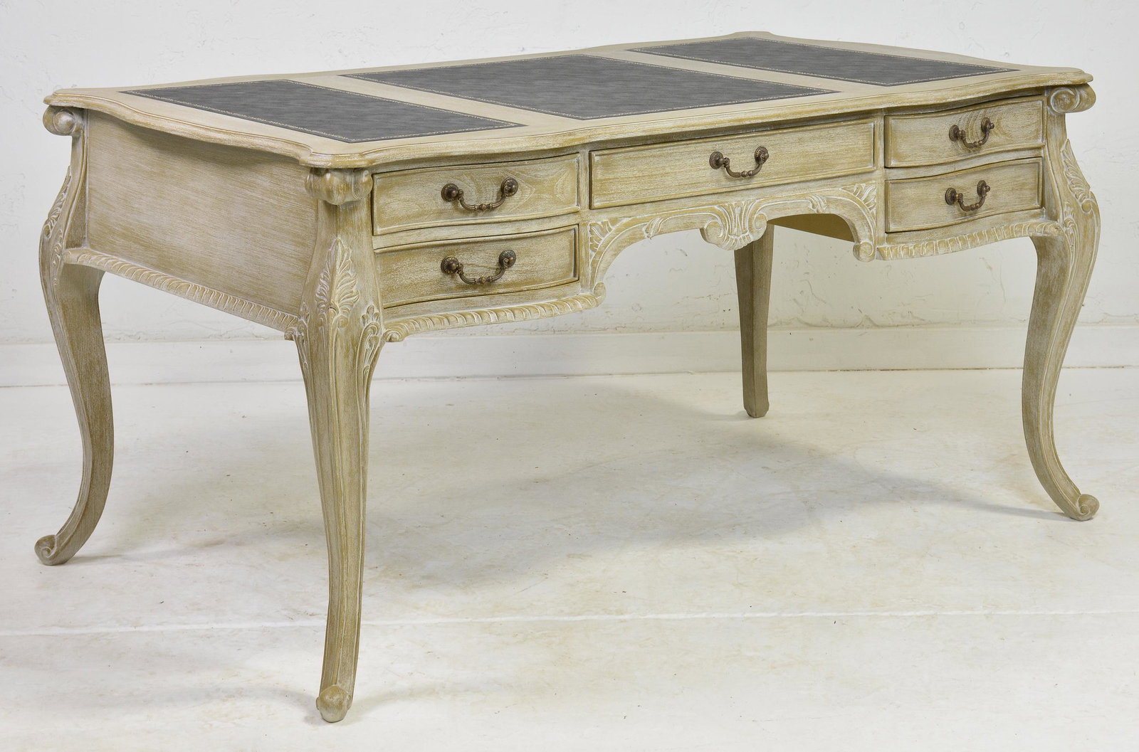 Painted Writing Desk With Leather Top: New Item, Painted Writing Desk with Leather Top - Similar to a cerused finish - 32 in tall x 64 x 37
